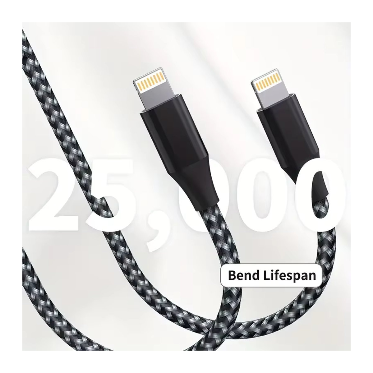 LAIHONEN MFi-zertifiziertes USB-A auf Lightning Schnellladekabel aus geflochtenem Nylon in Schwarz und Grau für iPhone 11 12 13 14 Pro XS - Bild 5