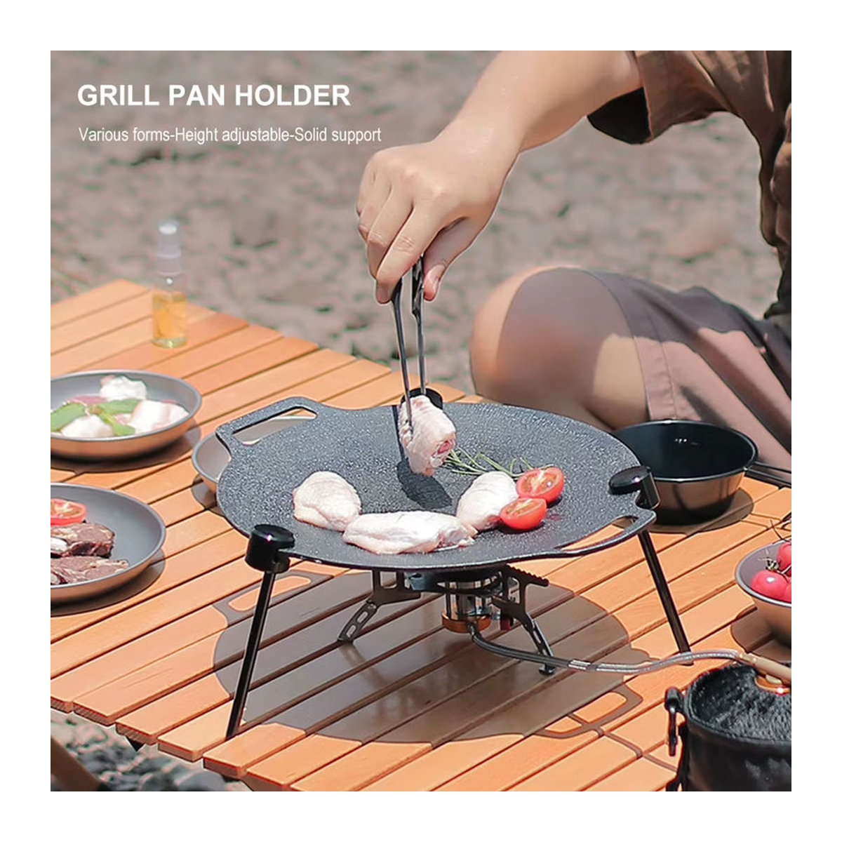 LAIMANEI Multifunktionale Dreieckige Grillpfannen-Halterung mit Antihaft-Grillpfanne für Camping und Outdoor - Bild 2