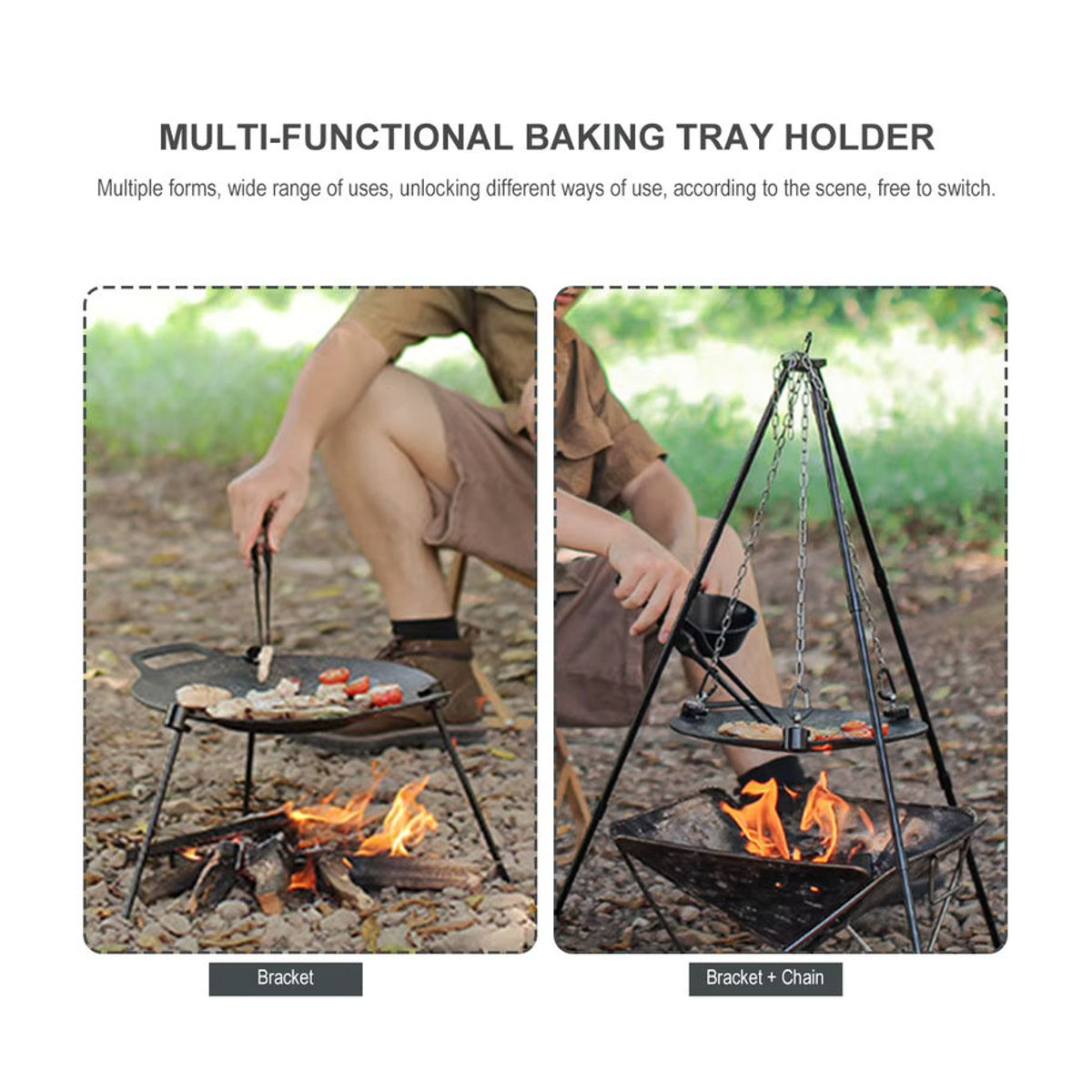 LAIMANEI Multifunktionale Dreieckige Grillpfannen-Halterung mit Antihaft-Grillpfanne für Camping und Outdoor - Bild 3
