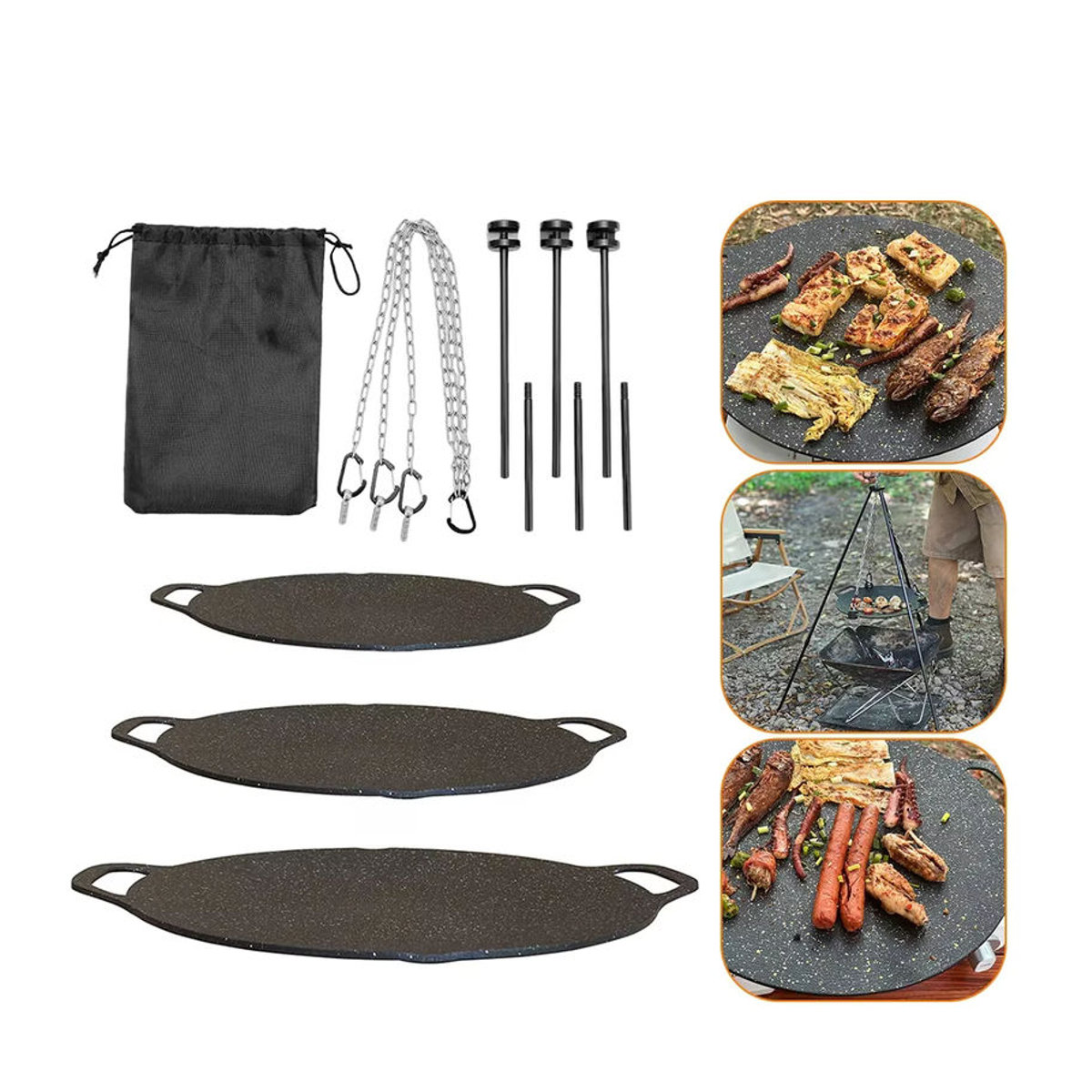 LAIMANEI Multifunktionale Dreieckige Grillpfannen-Halterung mit Antihaft-Grillpfanne für Camping und Outdoor - Bild 6