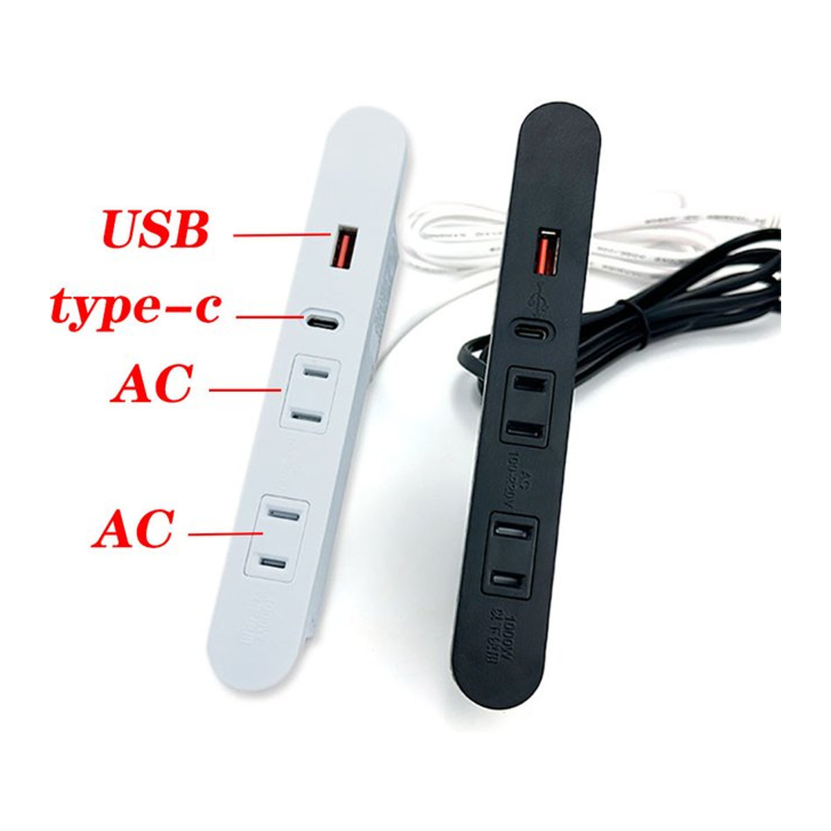 LAJQTAO Steckdosenleiste mit 2 Wechselstrom-Steckdosen, 1 USB-Anschluss (Typ C) und Netzwerkfilter, US-Stecker, Schwarz oder Weiß, Minimalistisches Design - Bild 1