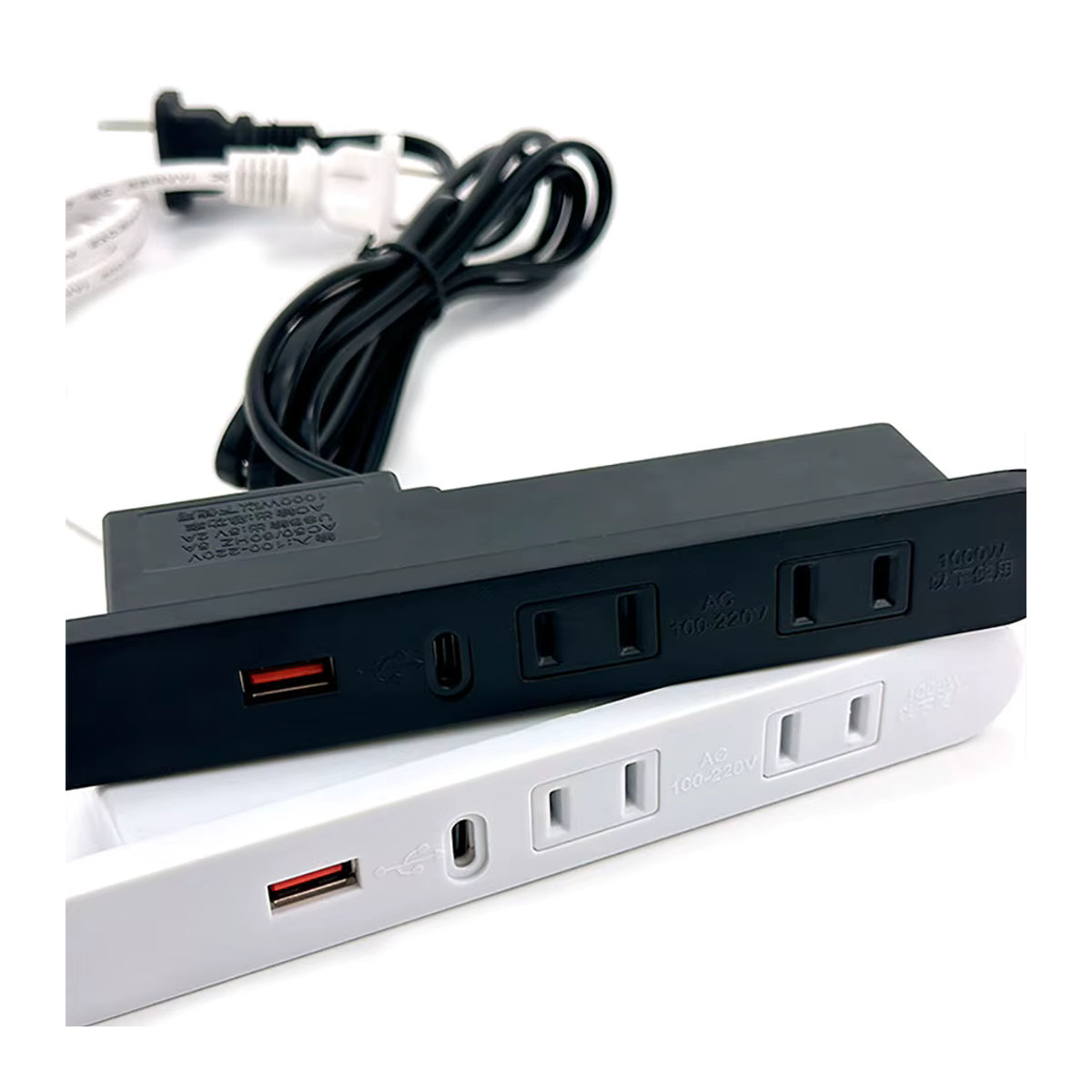 LAJQTAO Steckdosenleiste mit 2 Wechselstrom-Steckdosen, 1 USB-Anschluss (Typ C) und Netzwerkfilter, US-Stecker, Schwarz oder Weiß, Minimalistisches Design - Bild 2