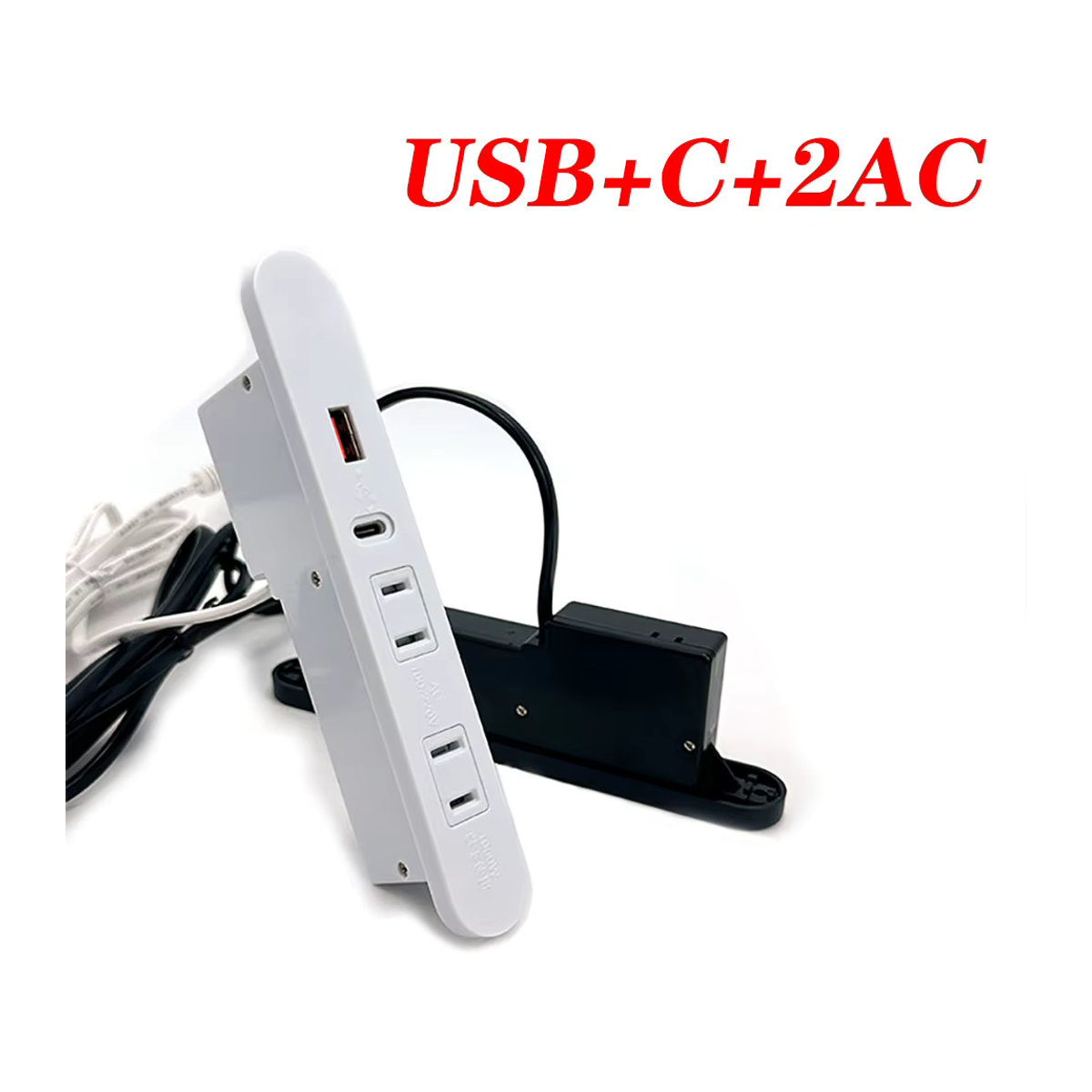 LAJQTAO Steckdosenleiste mit 2 Wechselstrom-Steckdosen, 1 USB-Anschluss (Typ C) und Netzwerkfilter, US-Stecker, Schwarz oder Weiß, Minimalistisches Design - Bild 4