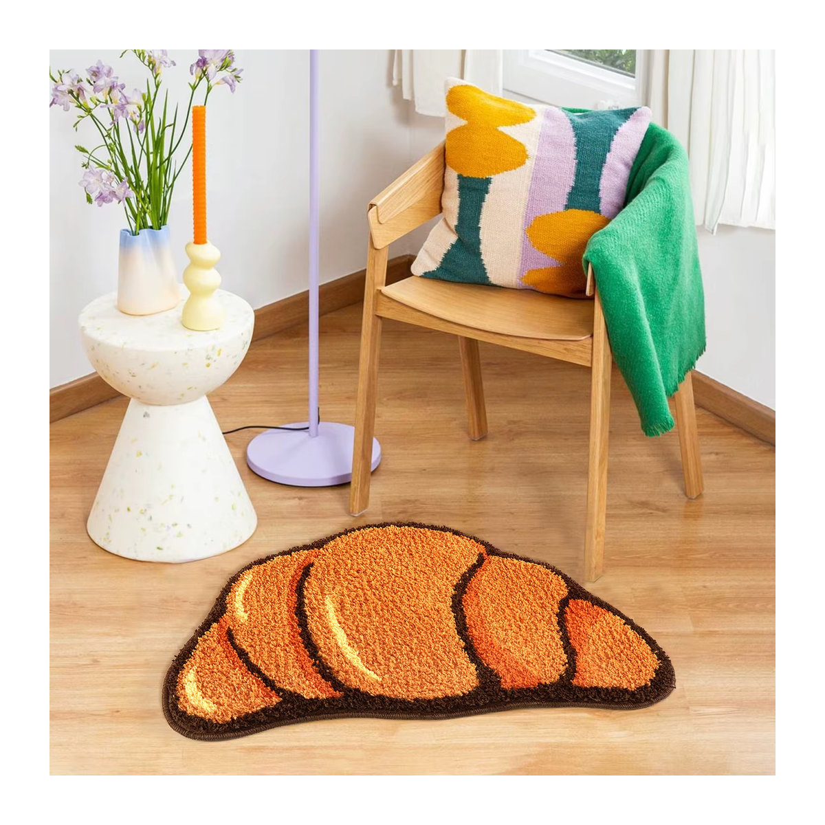 Lakea Croissant Teppich in Braun und Orange, flauschiger Bodenmatten-Dekor für Wohnzimmer und Bad, rutschfest und warm - Bild 4