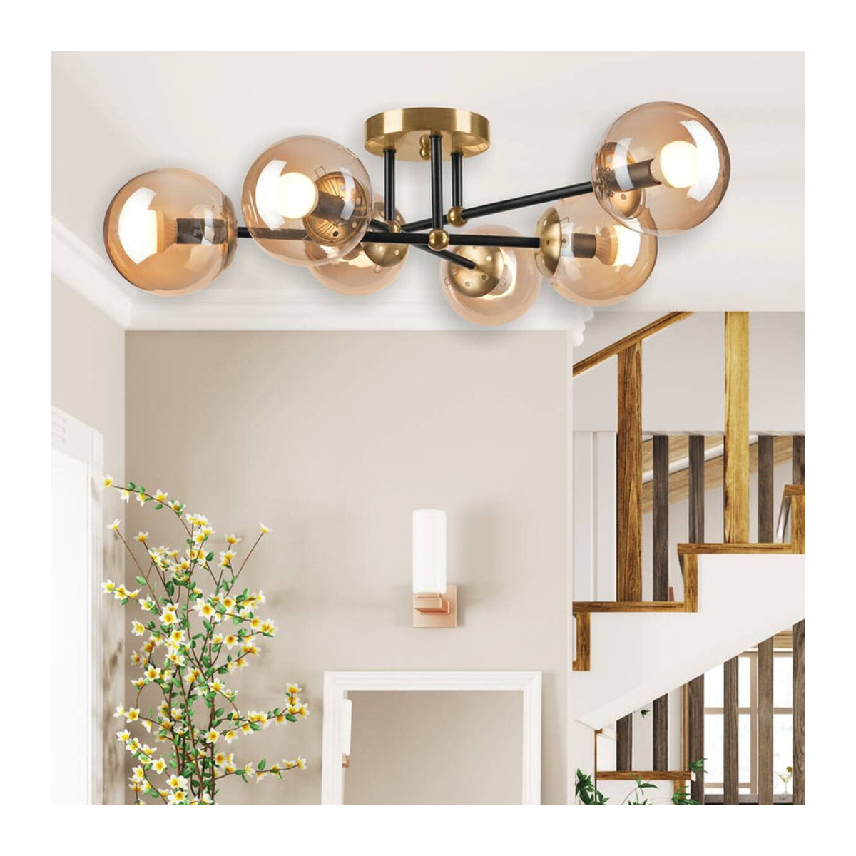 Lamkur Aufbauleuchte Malena Deckenlampe aus Stahl und Glas in Gold und Schwarz, B/H/L: 64 x 20 x 64 cm, E14, 6 Fassungen - Bild 2