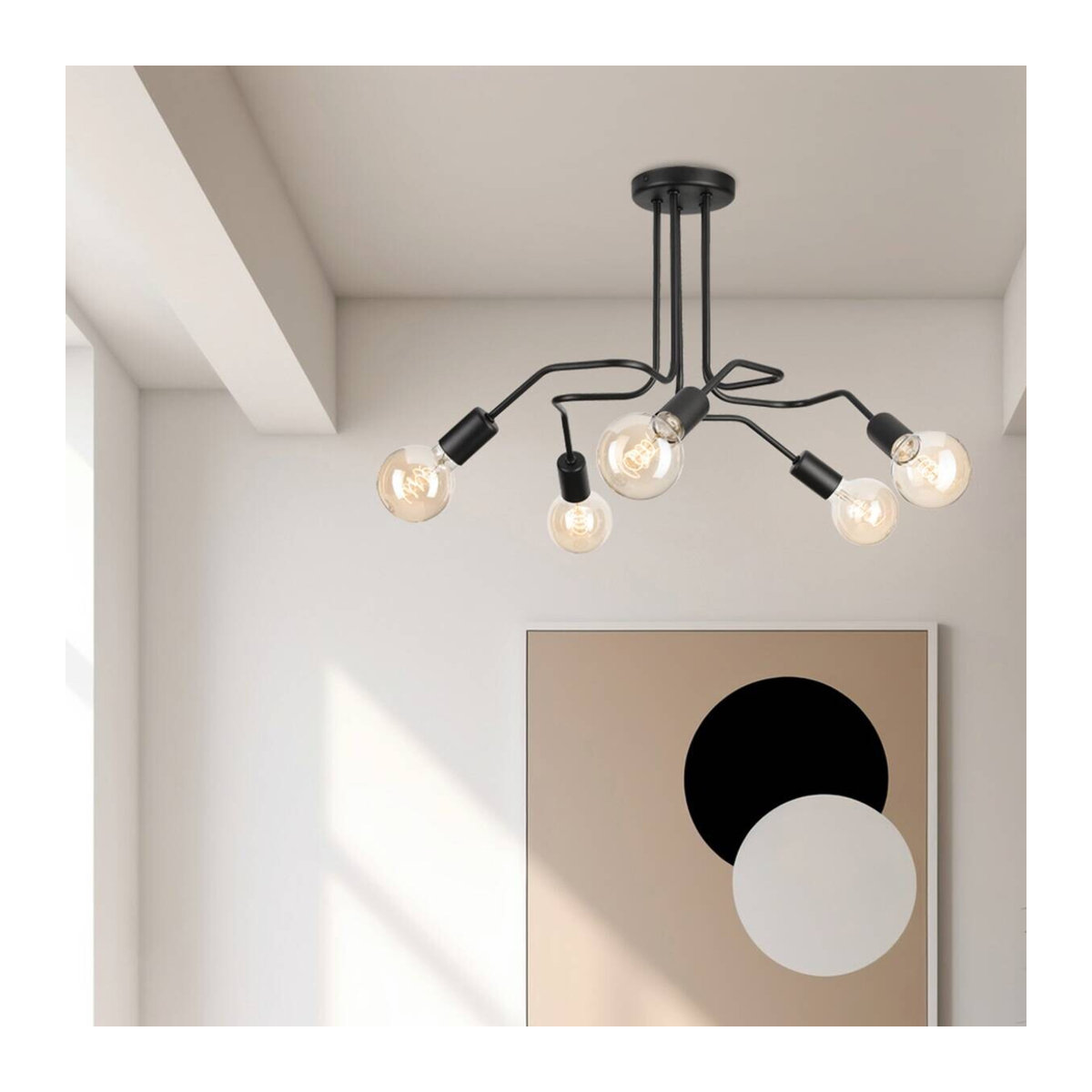 Lamkur Deckenleuchte Domino in Schwarz aus Stahl im Industrial Design mit 5 E27 Fassungen, H: 40 cm, B: 59 cm - Bild 2