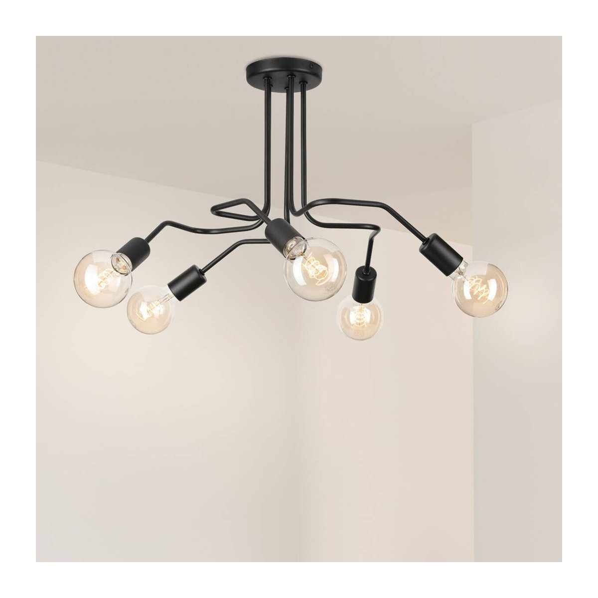 Lamkur Deckenleuchte Domino in Schwarz aus Stahl im Industrial Design mit 5 E27 Fassungen, H: 40 cm, B: 59 cm - Bild 3