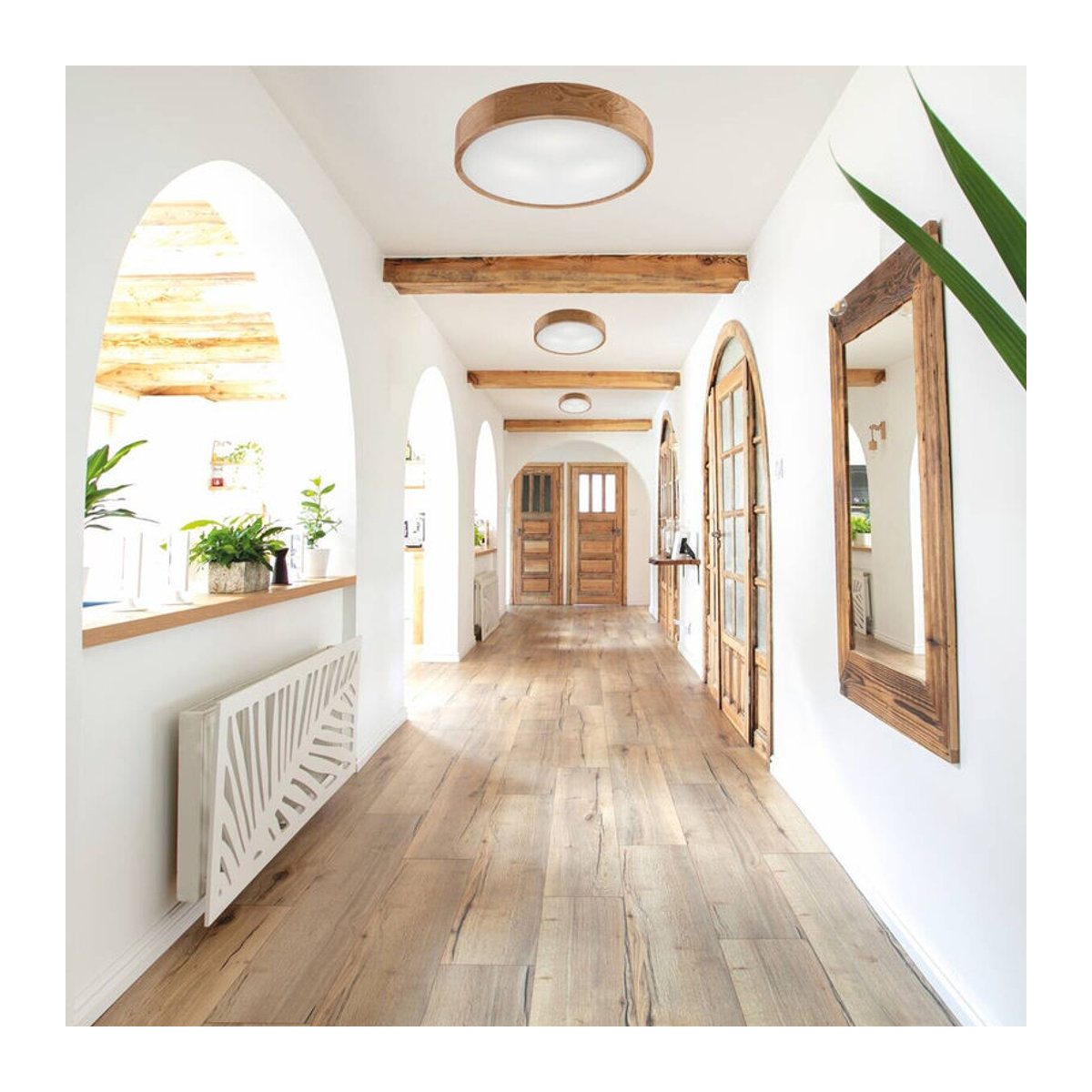 Lamkur Deckenleuchte Eveline in Eiche Natur aus Holz und Glas, Skandinavischer Stil, E27, 3 Fassungen, H x B: 47 x 8 cm - Bild 3