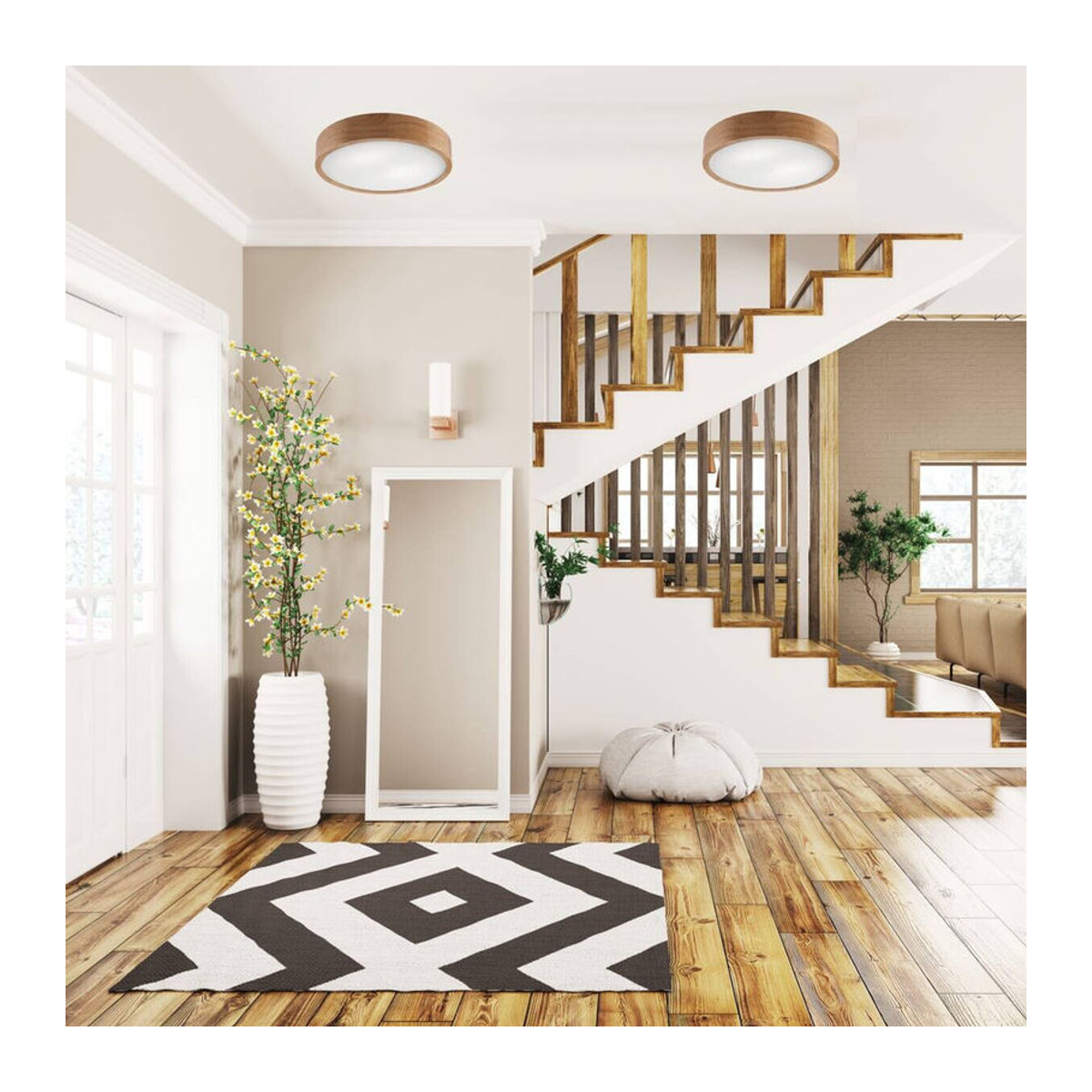 Lamkur Deckenleuchte Eveline in Eiche Natur und Glas mit 2x E27, H x B: 8 x 37 cm - Bild 2
