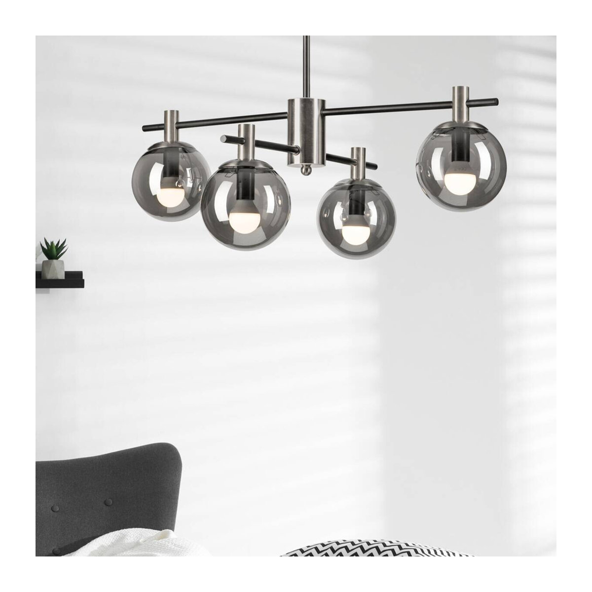 Lamkur Deckenleuchte Lilou Modern in Chrom aus Stahl und Glas mit 4 E14 Fassungen, B/H/T: 61 x 53 x 61 cm - Bild 4