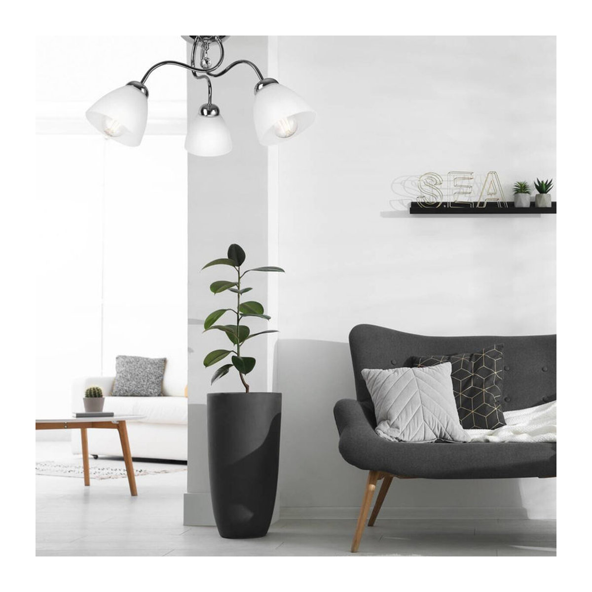 Lamkur Deckenleuchte Miranda Modern in Chrom aus Metall und Glas mit 3 E27 Fassungen, H: 31 cm, B: 50 cm - Bild 1
