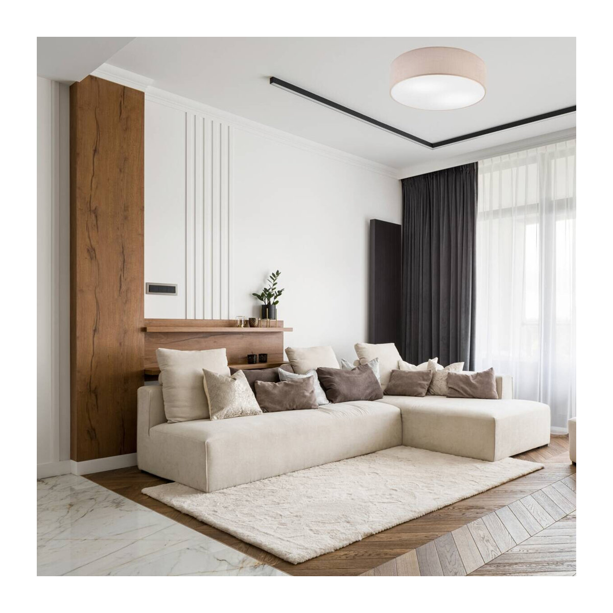 Lamkur Deckenleuchte Vivian beige Modern Deckenlampe aus Textil mit 2 E27 Fassungen H: 13 cm, B: 45 cm - Bild 2