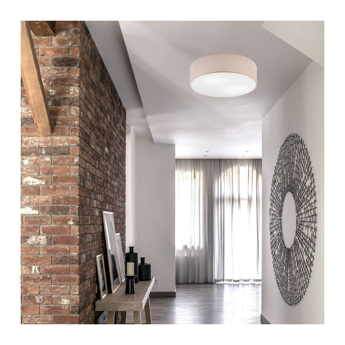 Lamkur Deckenleuchte Vivian beige Modern Deckenlampe aus Textil mit 2 E27 Fassungen H: 13 cm, B: 45 cm - Bild 3