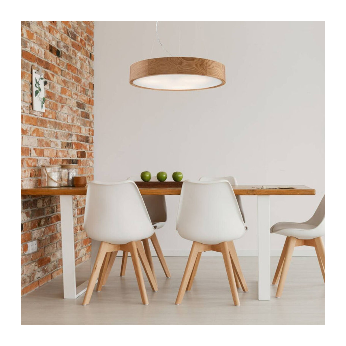 Lamkur Pendelleuchte Eveline in Eiche Natur mit Glas und 3x E27, H: 80 cm, B: 47 cm - Bild 2