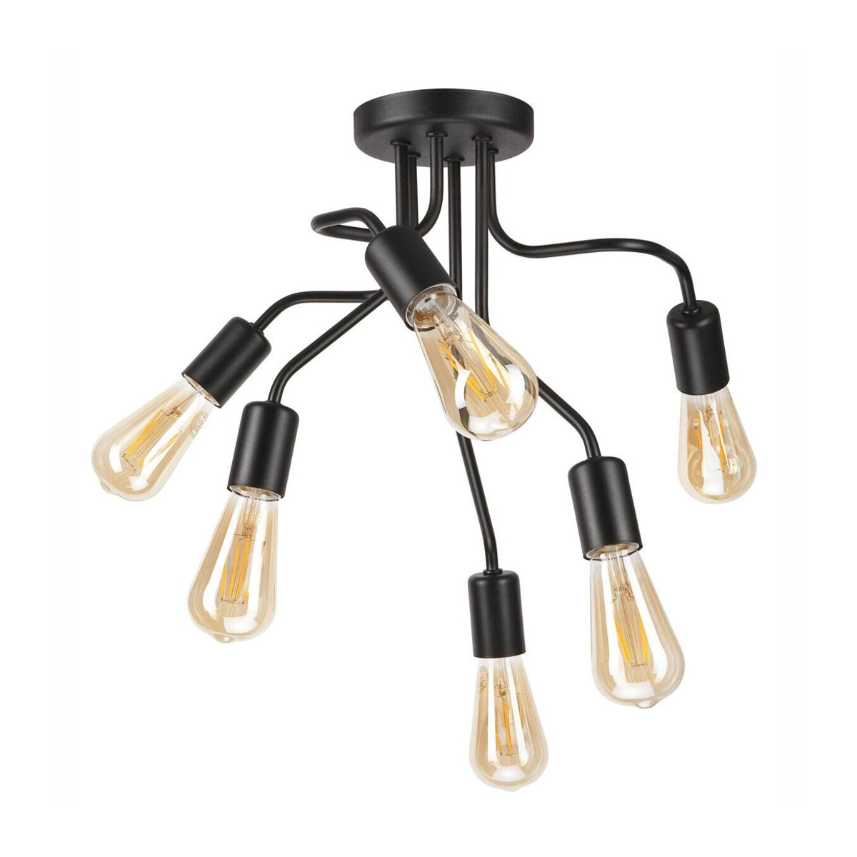 Lamkur Pendelleuchte Industrial aus Stahl in Schwarz, E27, 6 Fassungen, B: 44 cm, H: 40 cm, T: 44 cm - Bild 3