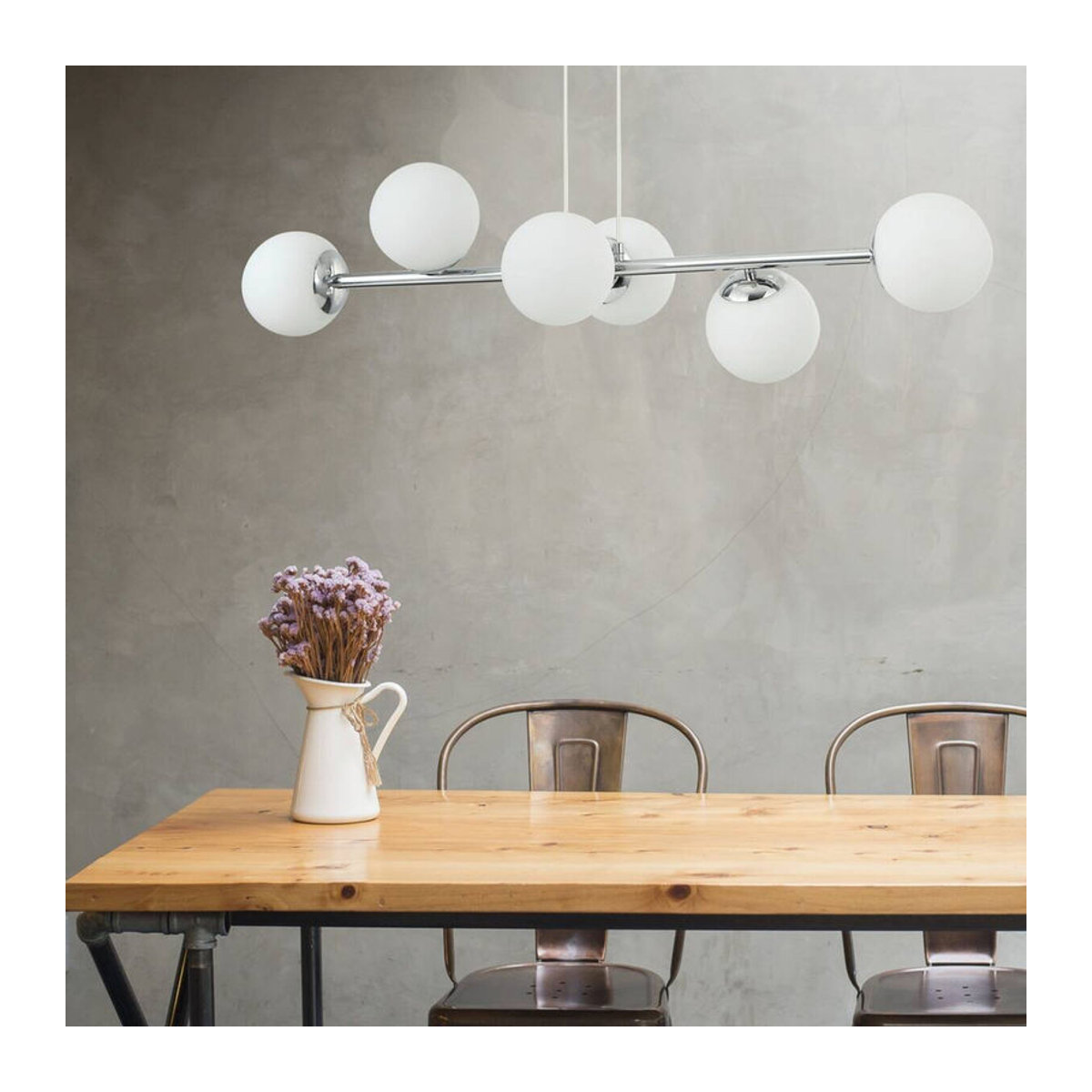 Lamkur Pendelleuchte Maddie Modern in Chrom aus Stahl und Glas mit 5 E14 Fassungen, B/H/L: 111 x 40 x 96 cm - Bild 1