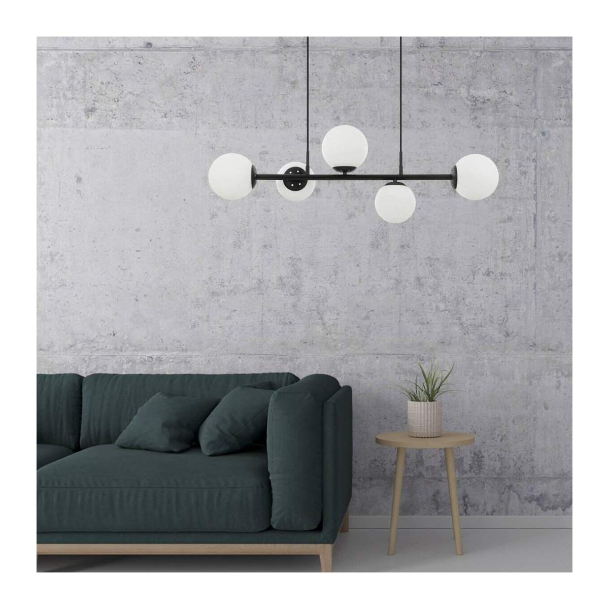 Lamkur Pendelleuchte Maddie Modern in Schwarz/Weiß aus Glas und Stahl mit 5 E14 Fassungen, B: 120 cm, H: 23 cm, T: 93 cm - Bild 2