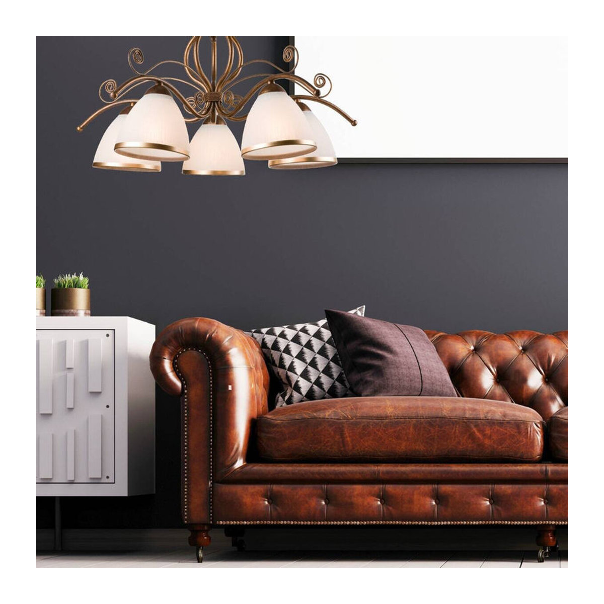 Lamkur Pendelleuchte Retro II in Braun aus Stahl und Glas mit 5 E27 Fassungen, H x B: 73 x 49 cm - Bild 1