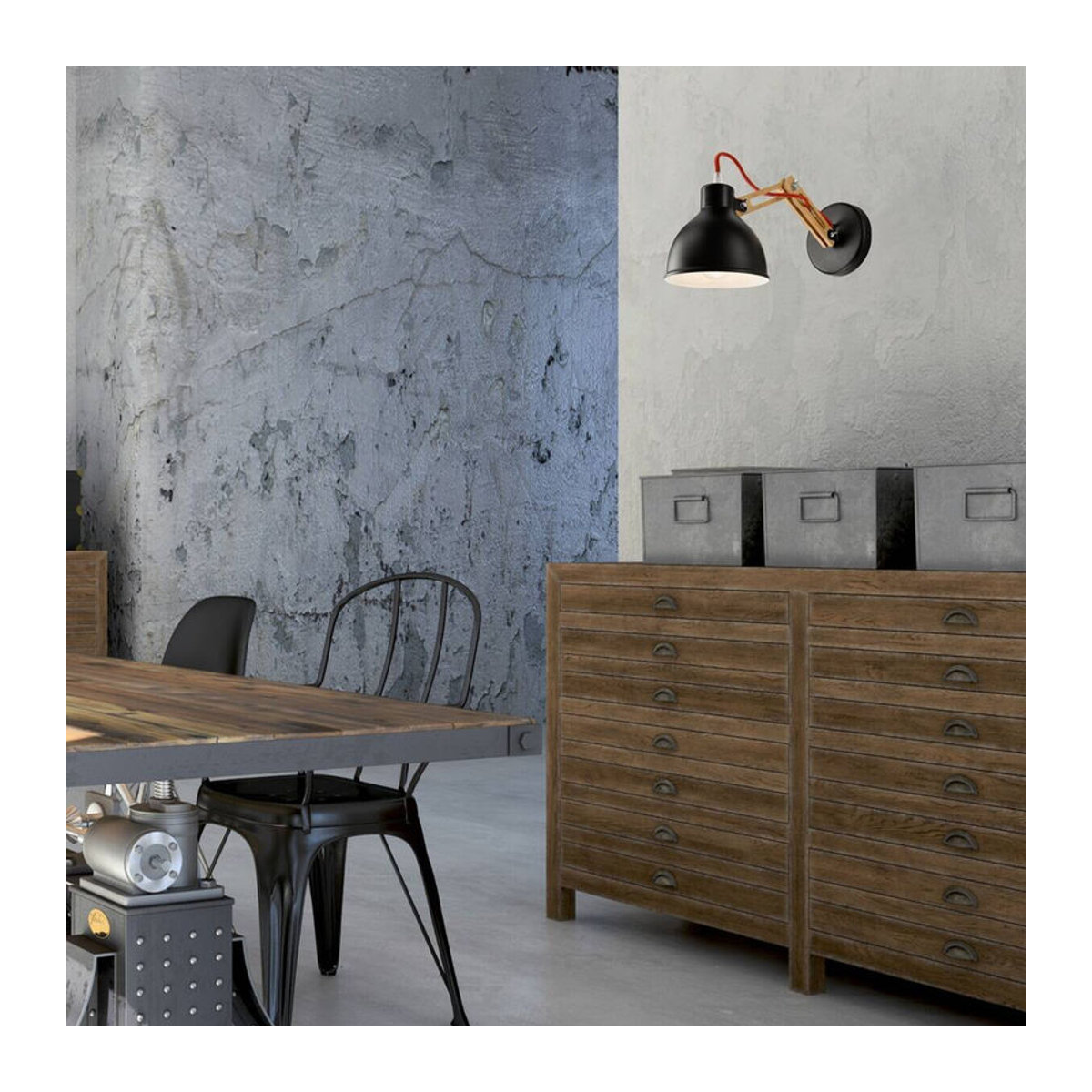 Lamkur Wandleuchte Marcello Industrial aus Holz und Stahl in Natur und Schwarz, E27, H x B: 25 x 35 cm - Bild 1