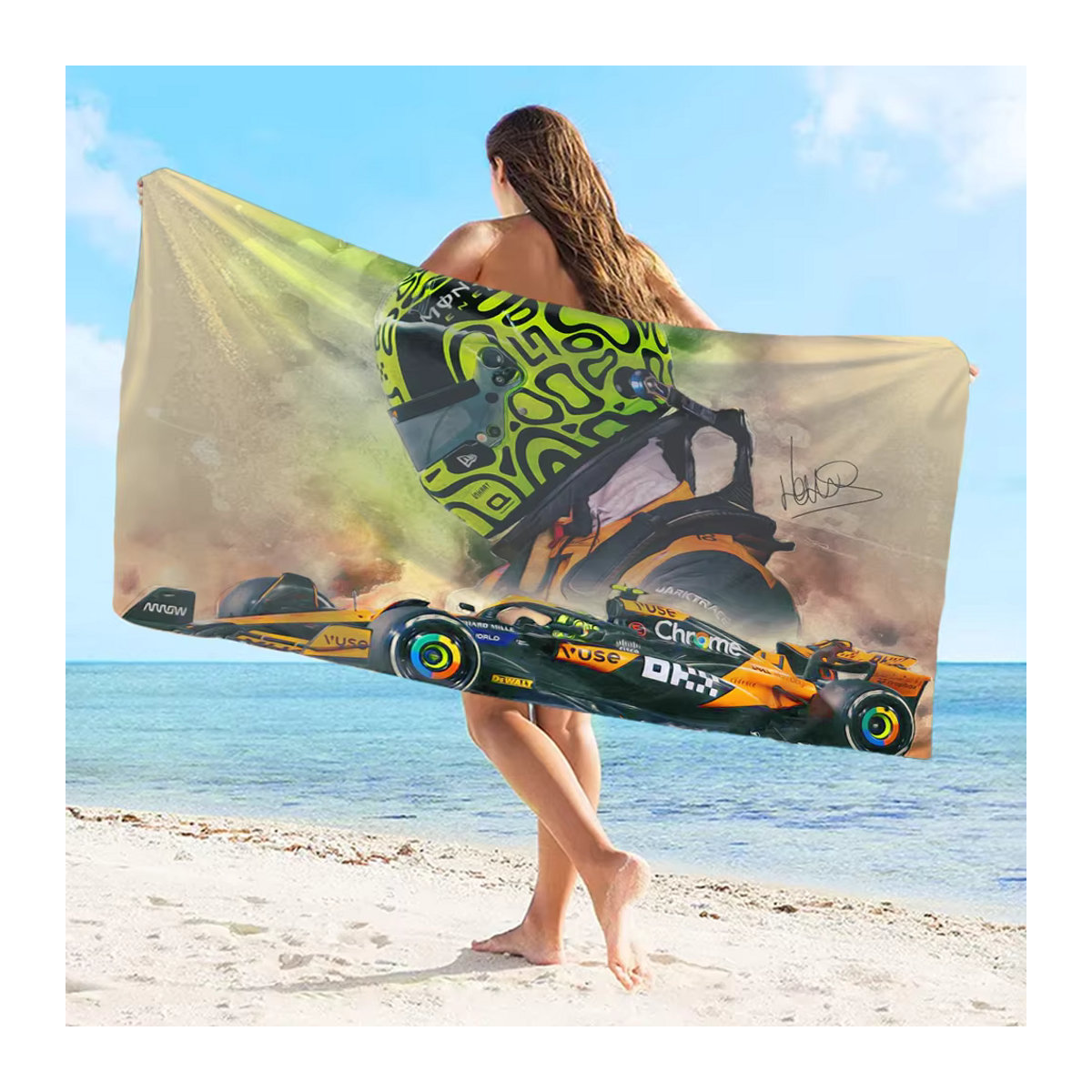 Lando Norris Racer Handtuch aus reiner Baumwolle mit Muster, schnell trocknend und saugfähig - Bild 2