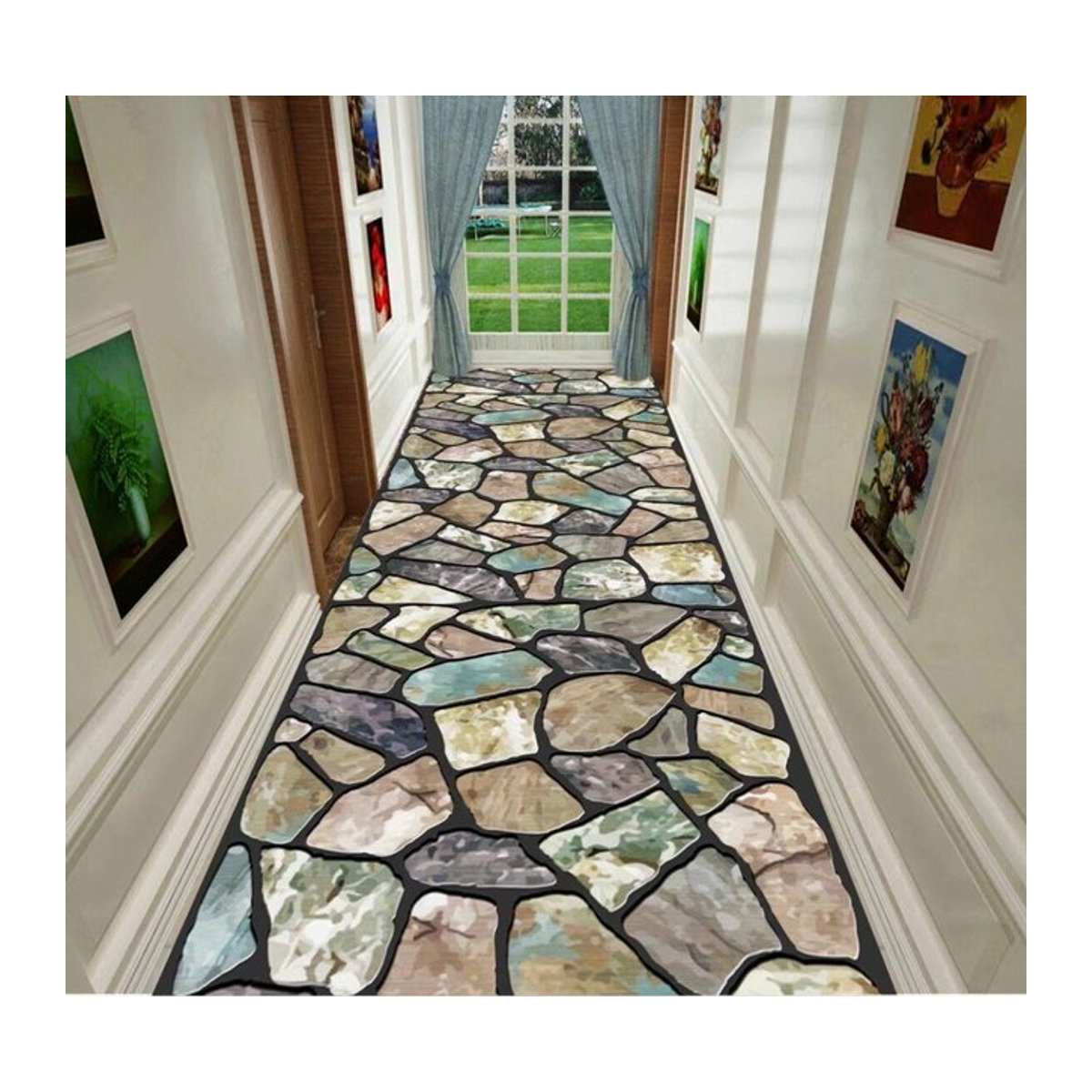 Langer Flurteppich mit geometrischem Design, rutschfeste Bodenmatte für Wohnzimmer und Küche, B/T: 160 x 200 cm - Bild 1