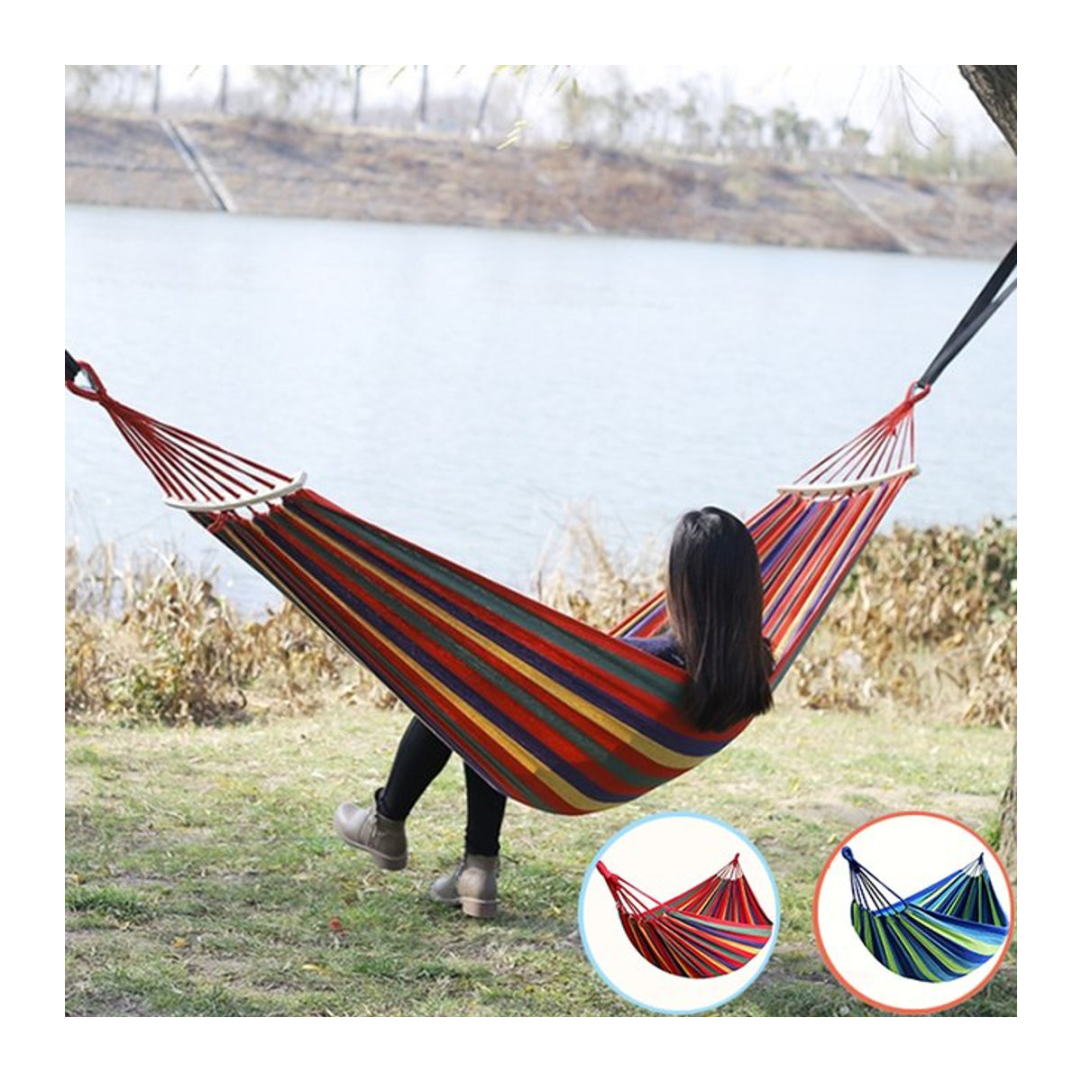 Langlebige Single Travel Hängematte aus Baumwolle in Blau mit Tragetasche für Outdoor und Indoor - Bild 1
