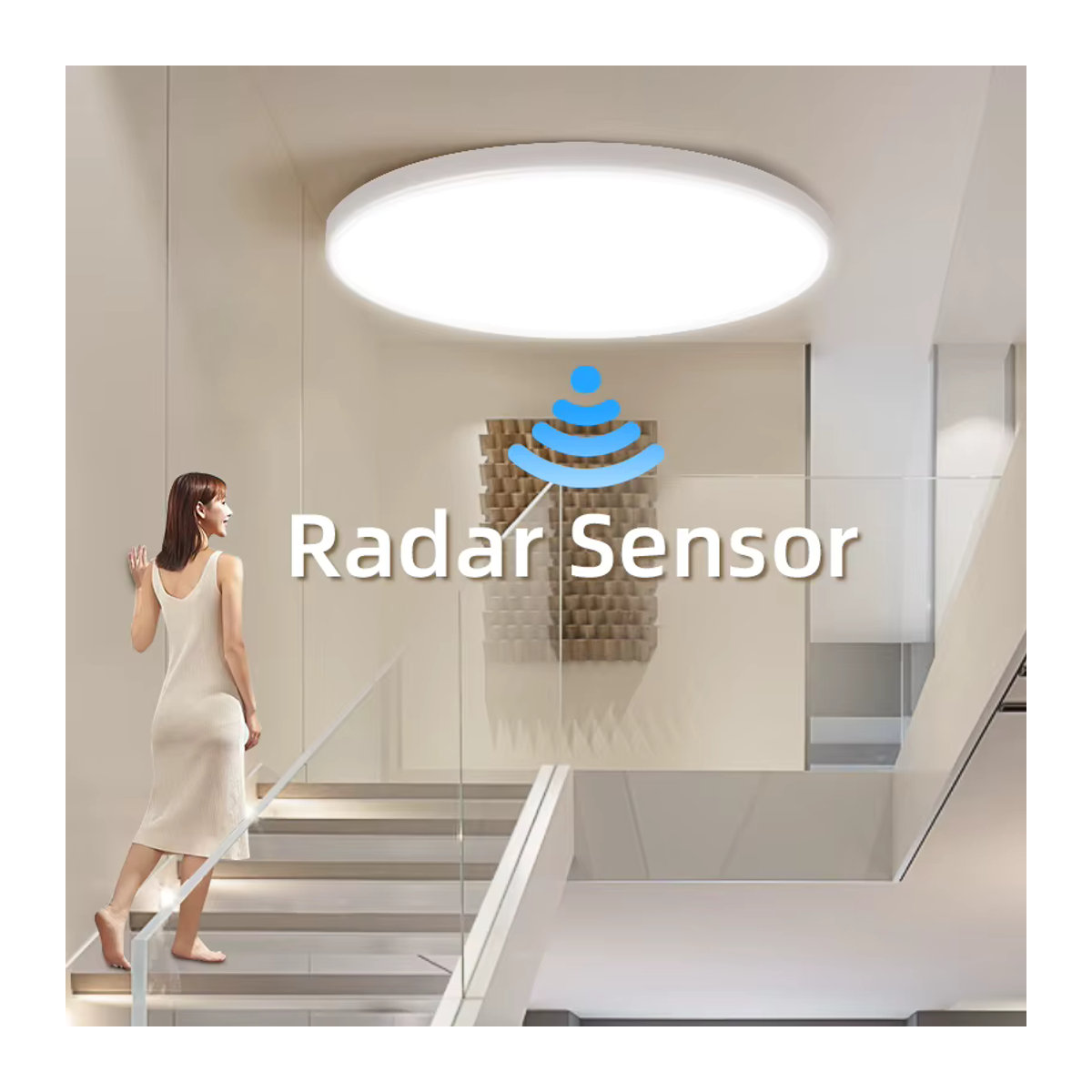 LANGYUE LED Deckenleuchte mit Radar-Bewegungsmelder in Weiß, minimalistisches Design für Flur, Treppe und Garage - Bild 2