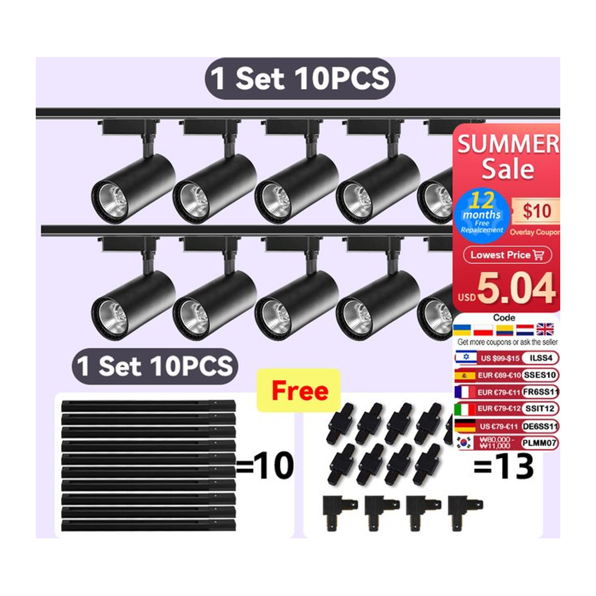LANGYUE LED-Schienensystem Schienenbeleuchtungsset in Schwarz für Küche, Geschäft und Zuhause - Bild 1
