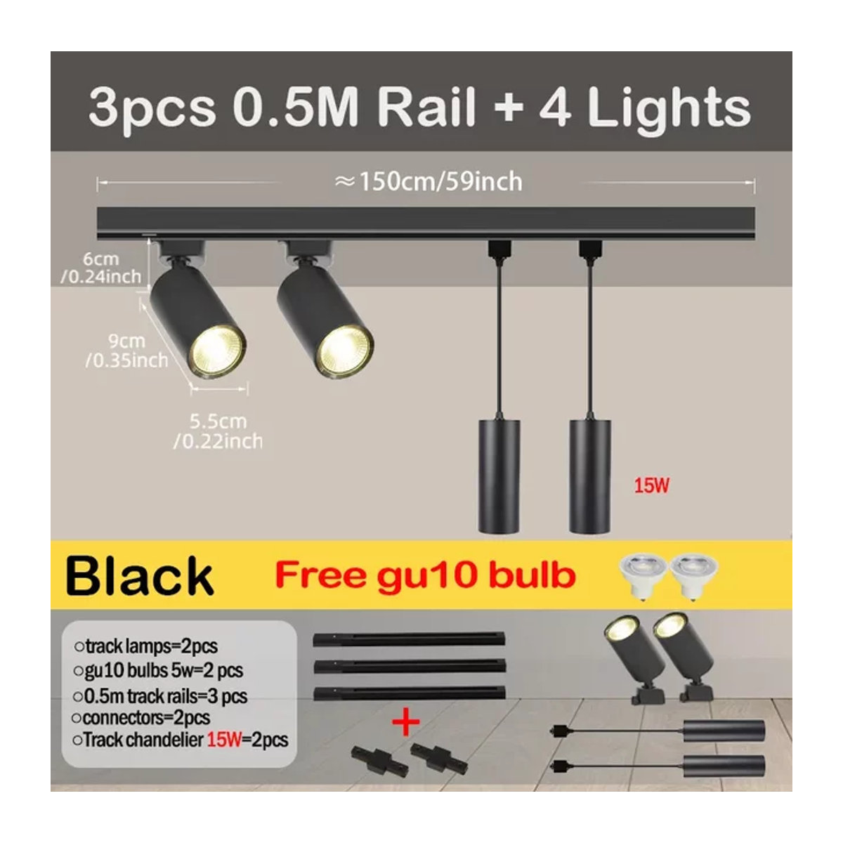 LANGYUE LED Schienensystem Schienenleuchte mit GU10 Spots in Schwarz, Modernes Beleuchtungsset für Wohnzimmer und Geschäft - Bild 1
