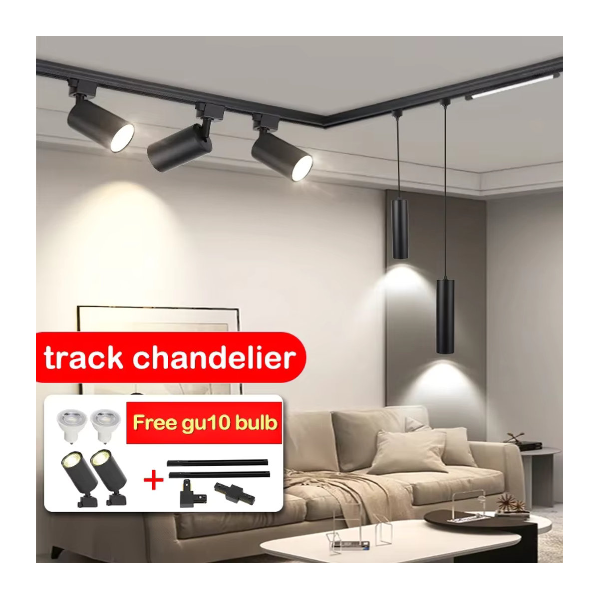 LANGYUE LED Schienensystem Schienenleuchte mit GU10 Spots in Schwarz, Modernes Beleuchtungsset für Wohnzimmer und Geschäft - Bild 2