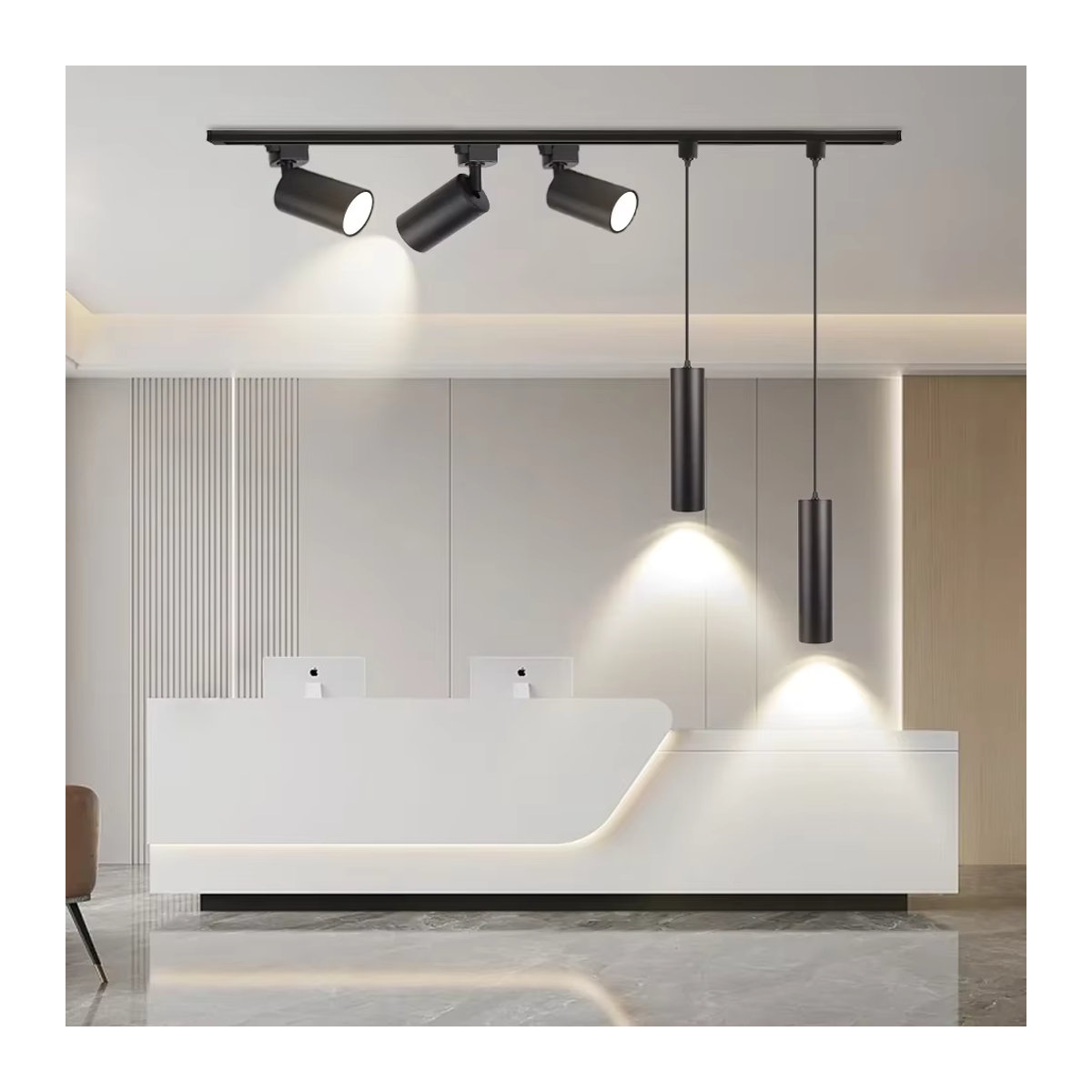 LANGYUE LED Schienensystem Schienenleuchte mit GU10 Spots in Schwarz, Modernes Beleuchtungsset für Wohnzimmer und Geschäft - Bild 3
