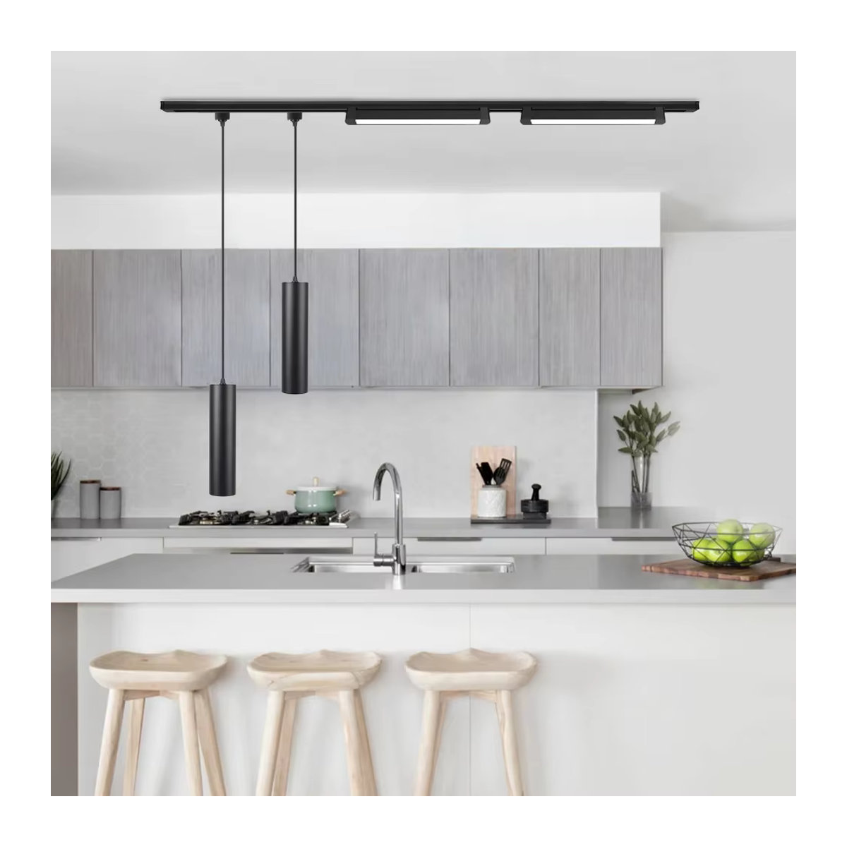 LANGYUE LED Schienensystem Schienenleuchte mit GU10 Spots in Schwarz, Modernes Beleuchtungsset für Wohnzimmer und Geschäft - Bild 4