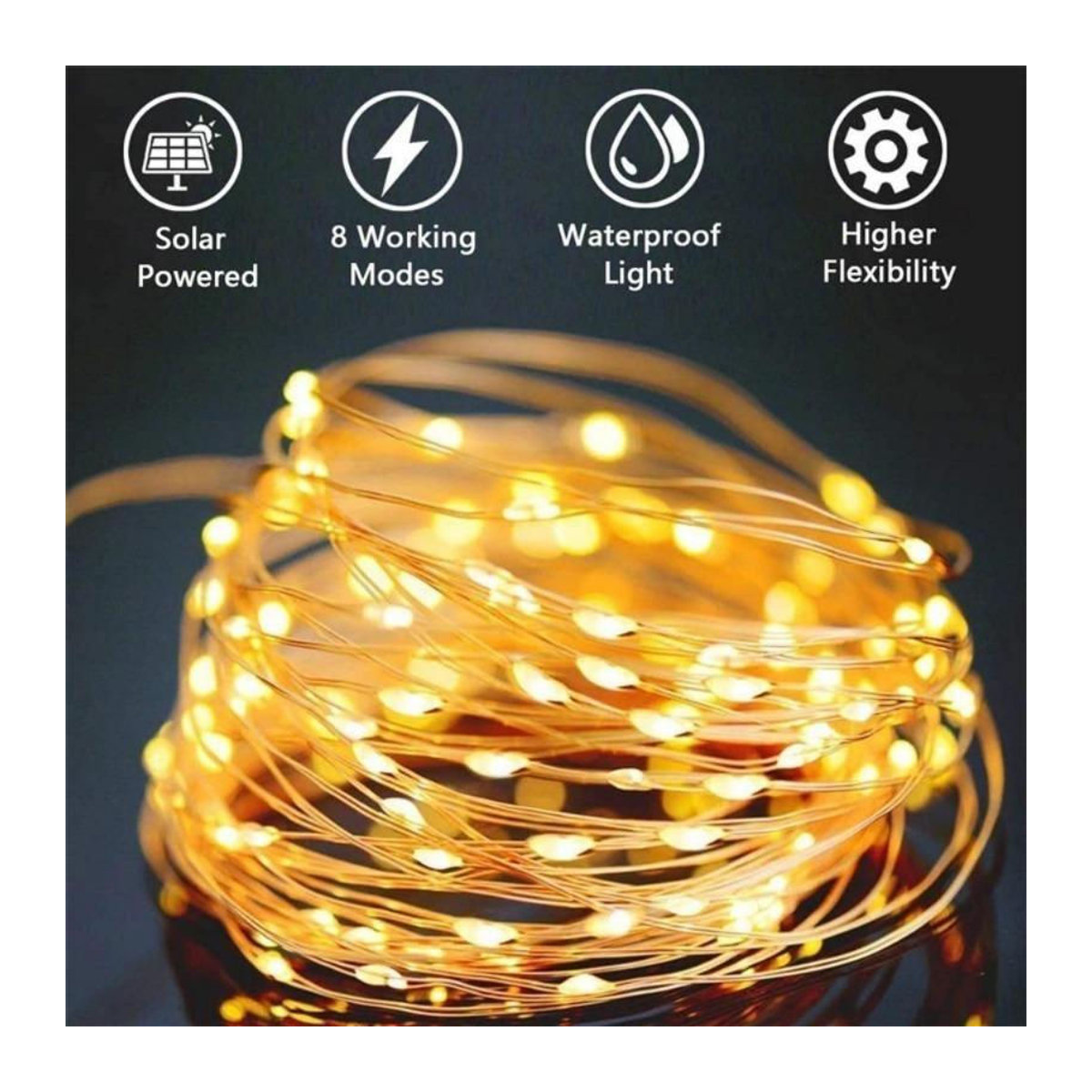 Lanzhong Home Decoration Solar-Lichterkette mit 50 LED, mehrfarbig, wasserdicht IP65, 7m Länge für Garten und Außenbereich - Bild 3