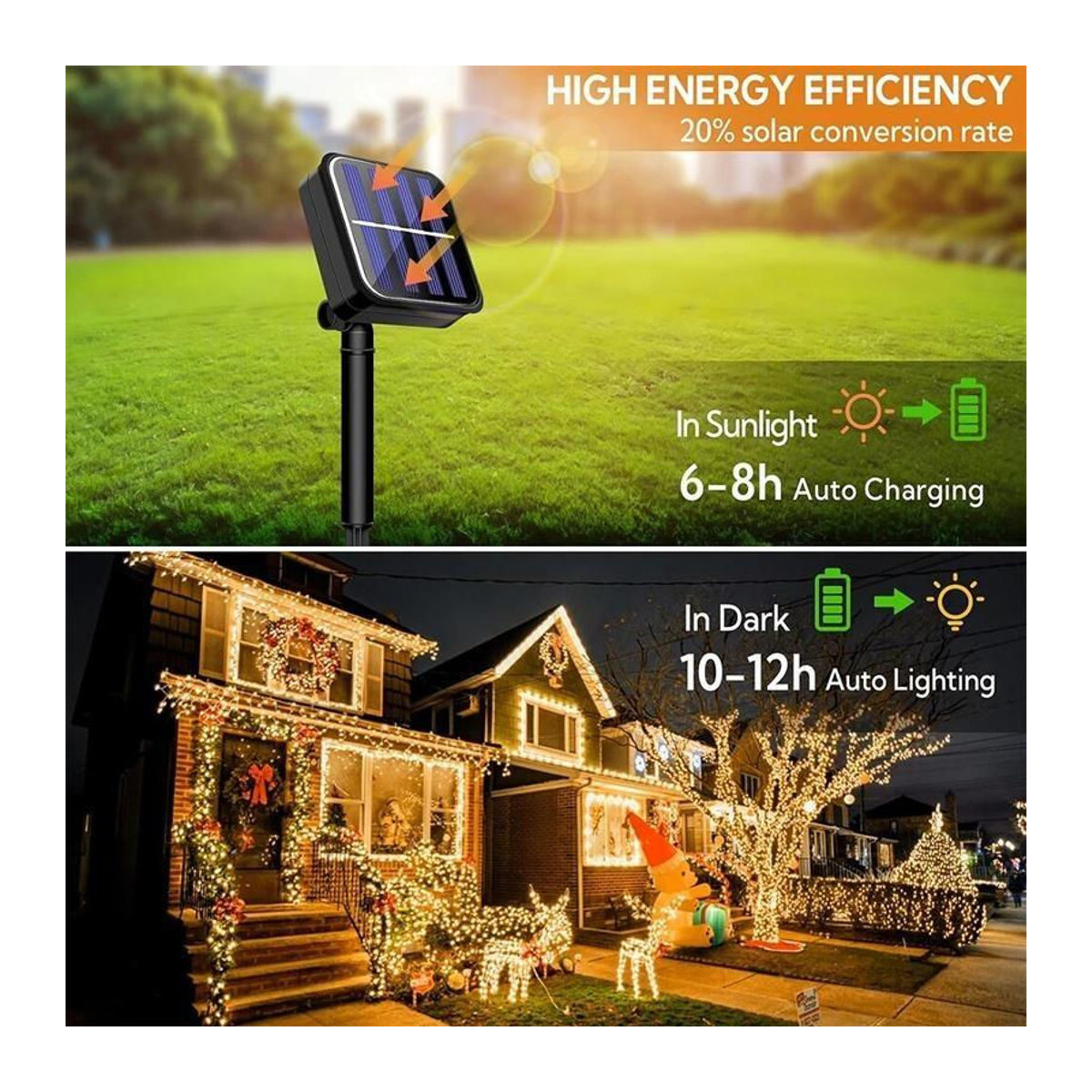 Lanzhong Home Decoration Solar-Lichterkette mit 50 LED, mehrfarbig, wasserdicht IP65, 7m Länge für Garten und Außenbereich - Bild 6