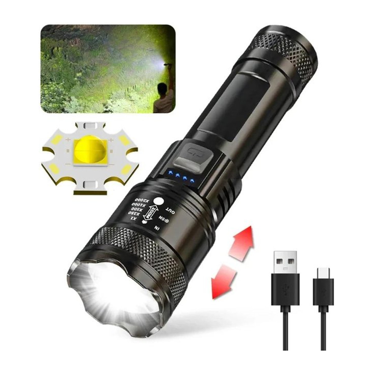 Lanzhong Outdoor LED Taschenlampe mit 2000LM und USB-Aufladung, 5000mAh Akku, Zoom-Funktion für Camping und Angeln - Bild 1