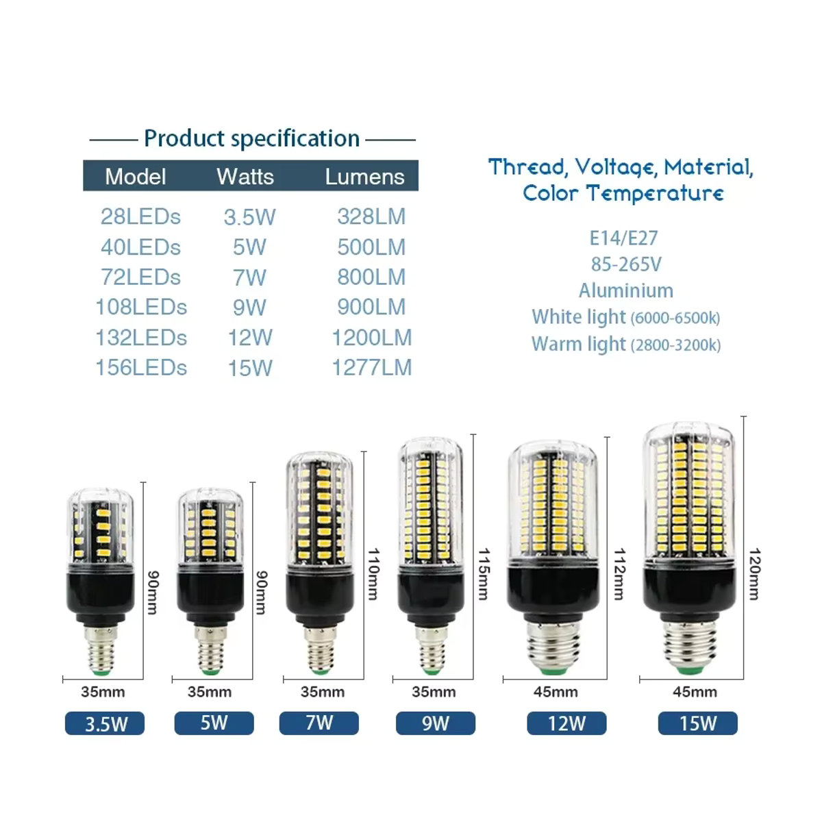 LARZI LED Maisbirne Kerze E27 E14 SMD 5736 flimmerfrei - Bild 2