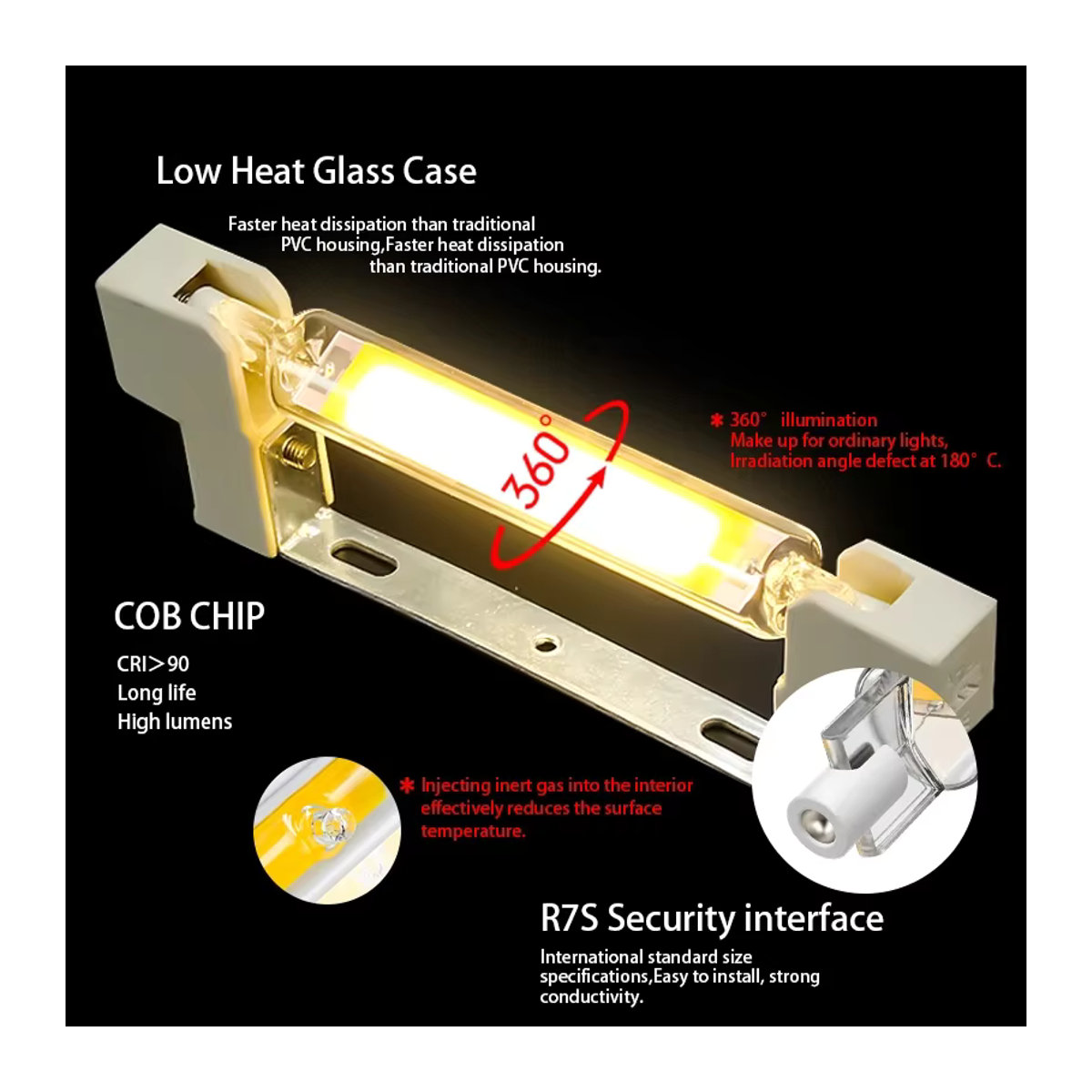 LARZI R7s COB LED Glas Rohr Glühbirne als Halogen Ersatz für J78 und J118 - Bild 3