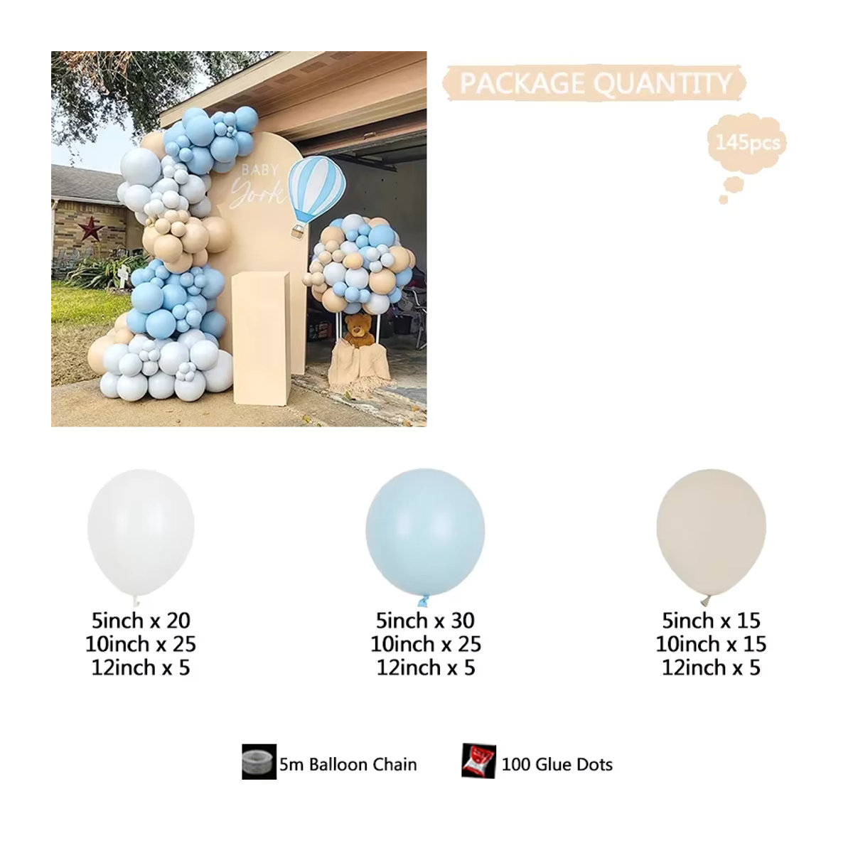 Latex Luftballons in Creme, Pfirsich und Blau für Babypartys, Geburtstage und Gender Reveal Partys - Bild 3