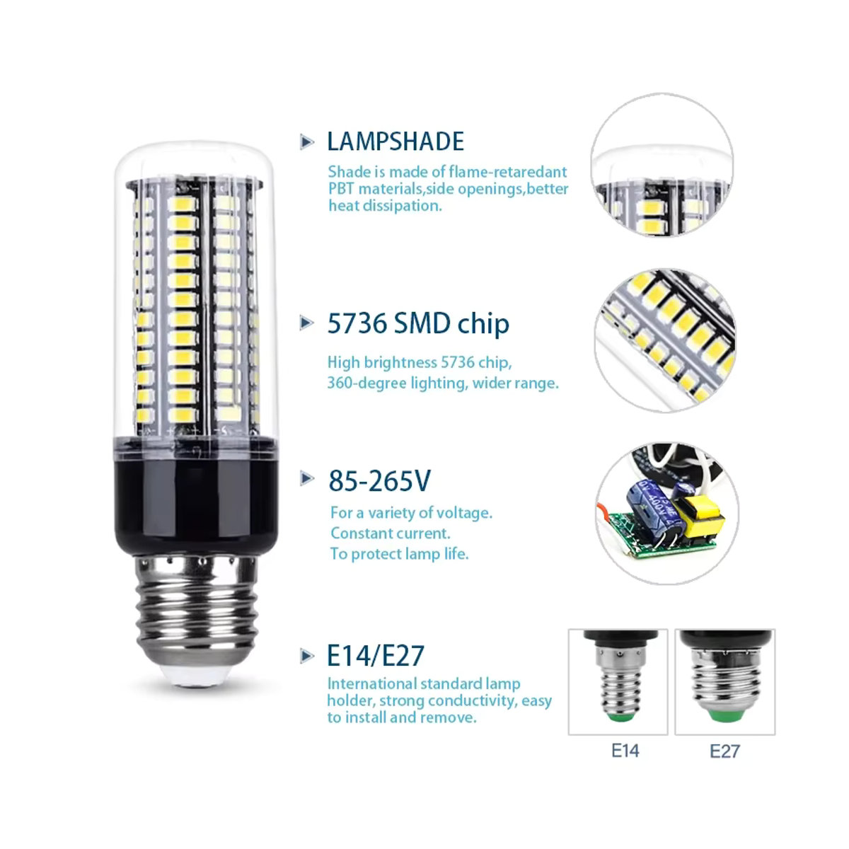 LATTUSO LED Maislampe SMD 5736 Glühbirne mit E14 oder E27 Fassung - Bild 2