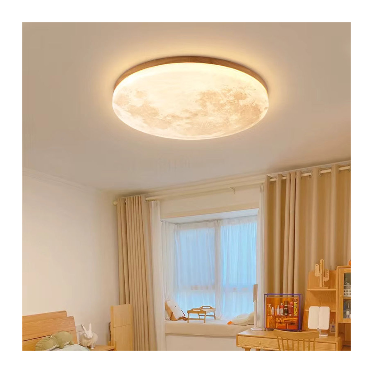 Lava Ball Mond Deckenlampe aus Massivholz in Natur mit LED-Beleuchtung für Wohnzimmer und Schlafzimmer - Bild 2