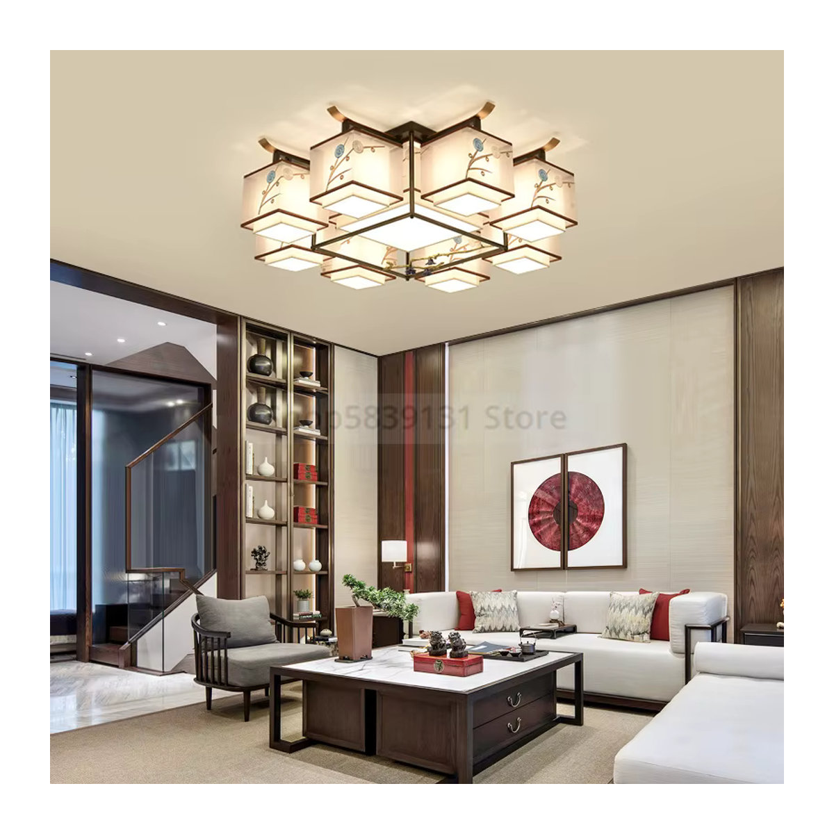 Lava Corki LED Kronleuchter im chinesischen Stil, Beige, Warmweißes Licht für Wohnzimmer und Schlafzimmer - Bild 2