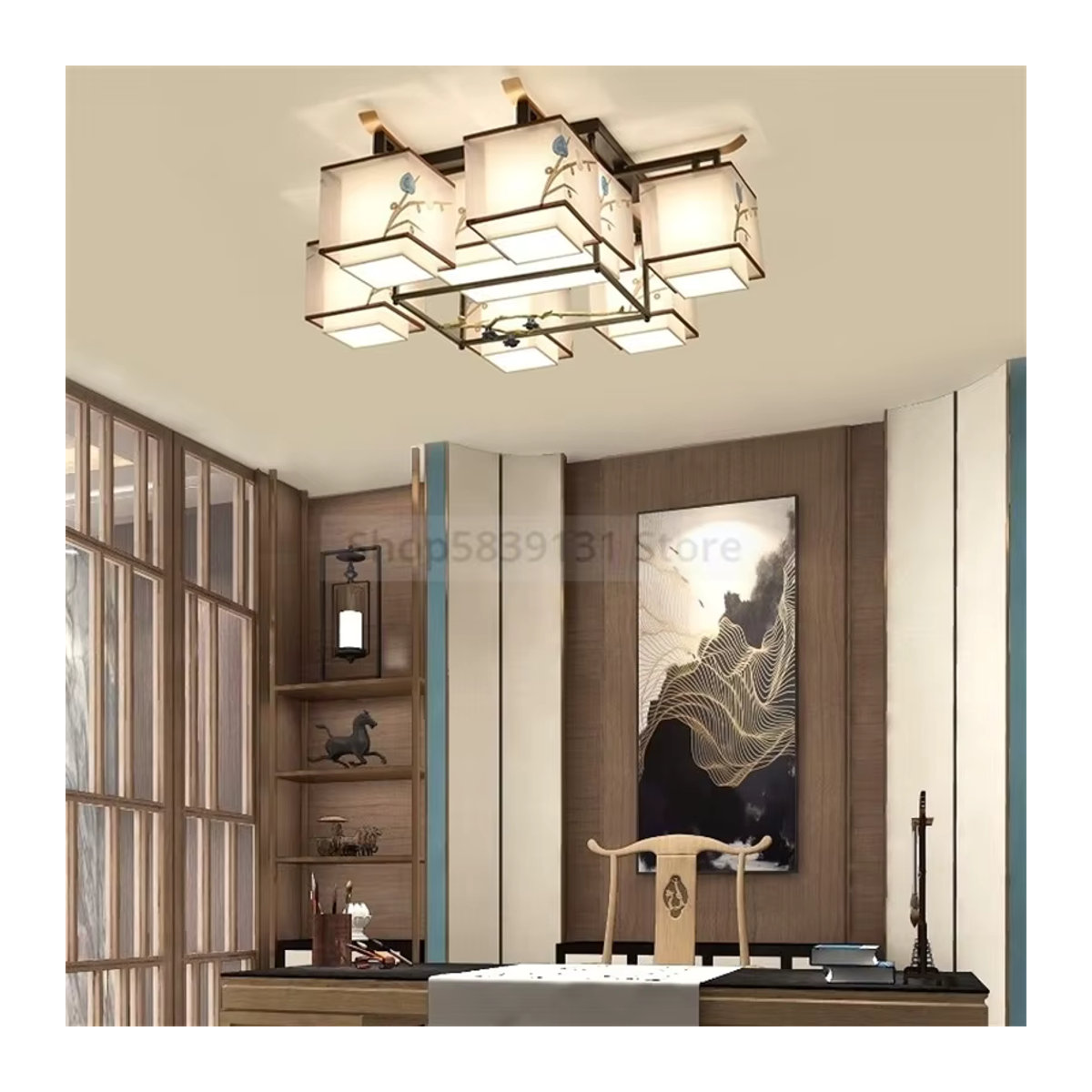 Lava Corki LED Kronleuchter im chinesischen Stil, Beige, Warmweißes Licht für Wohnzimmer und Schlafzimmer - Bild 3