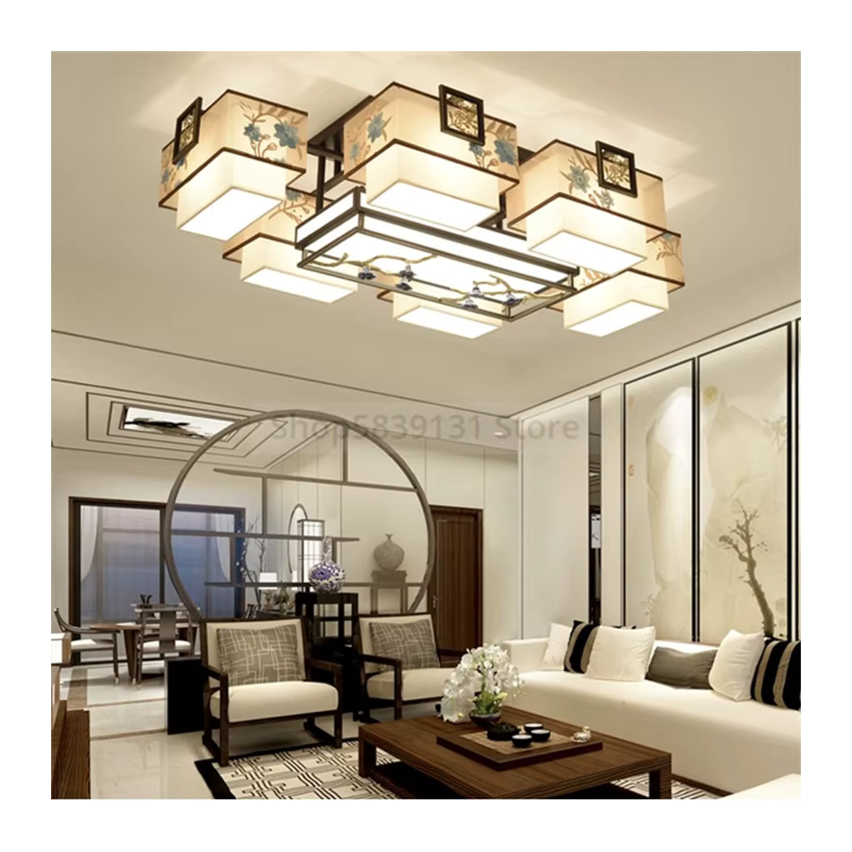Lava Corki LED Kronleuchter im chinesischen Stil, Beige, Warmweißes Licht für Wohnzimmer und Schlafzimmer - Bild 4