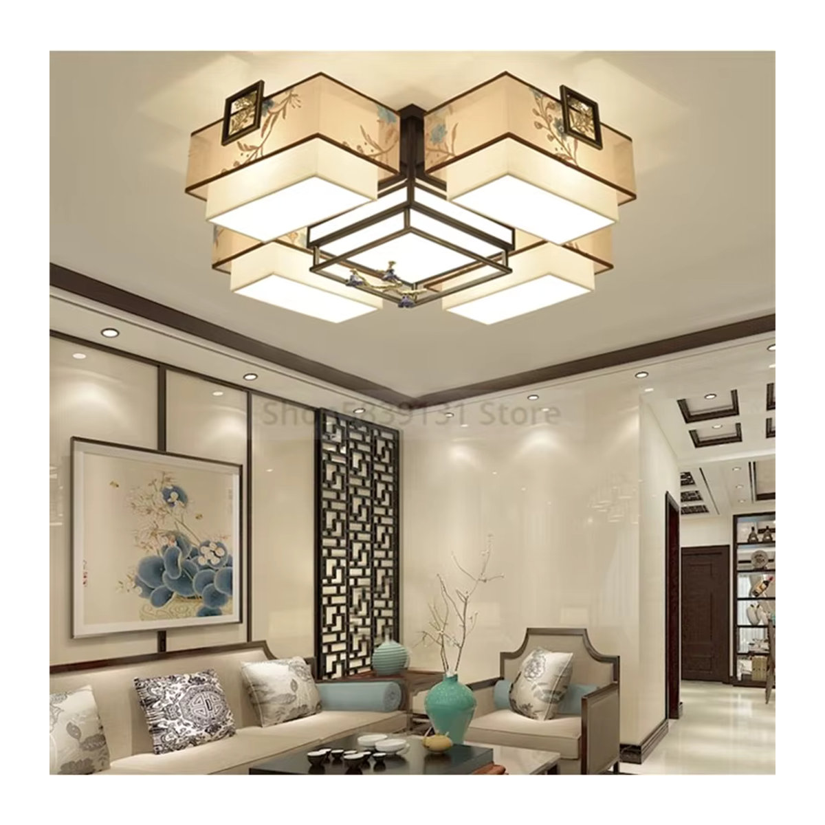 Lava Corki LED Kronleuchter im chinesischen Stil, Beige, Warmweißes Licht für Wohnzimmer und Schlafzimmer - Bild 5