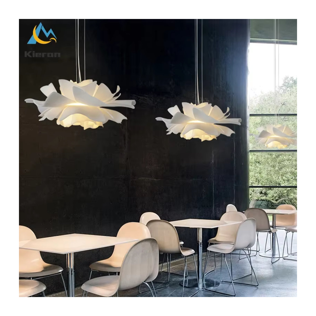 Lava Corki LED Kronleuchter in Weiß mit Acryl-Blumen-Design für Wohnzimmer, Schlafzimmer und Restaurant, B/T/H: 40 x 40 x 295 cm - Bild 5