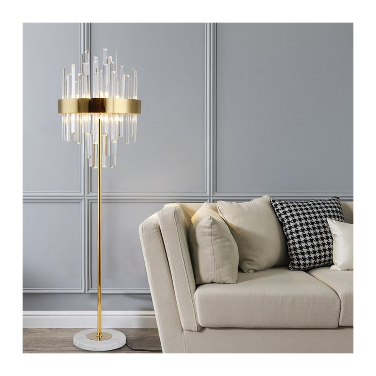 Lava Corki LED Standleuchte in Gold mit Kristallglas im Postmodernen Art Deco Design - Bild 1