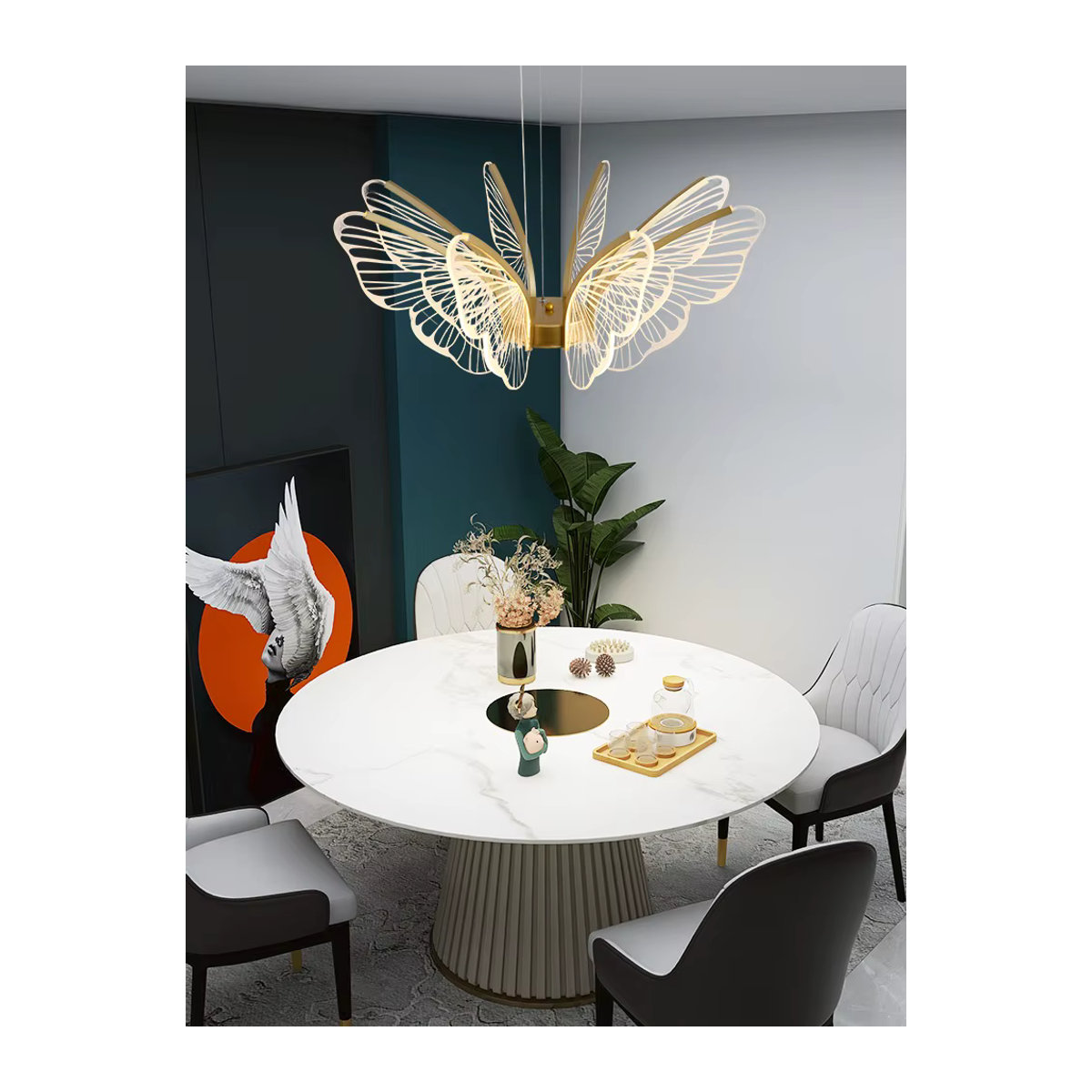 Lava Corki Nordic Moderne Schmetterling LED Kronleuchter mit integriertem Tricolor-Licht für Wohnzimmer, Schlafzimmer und Restaurant - Bild 5