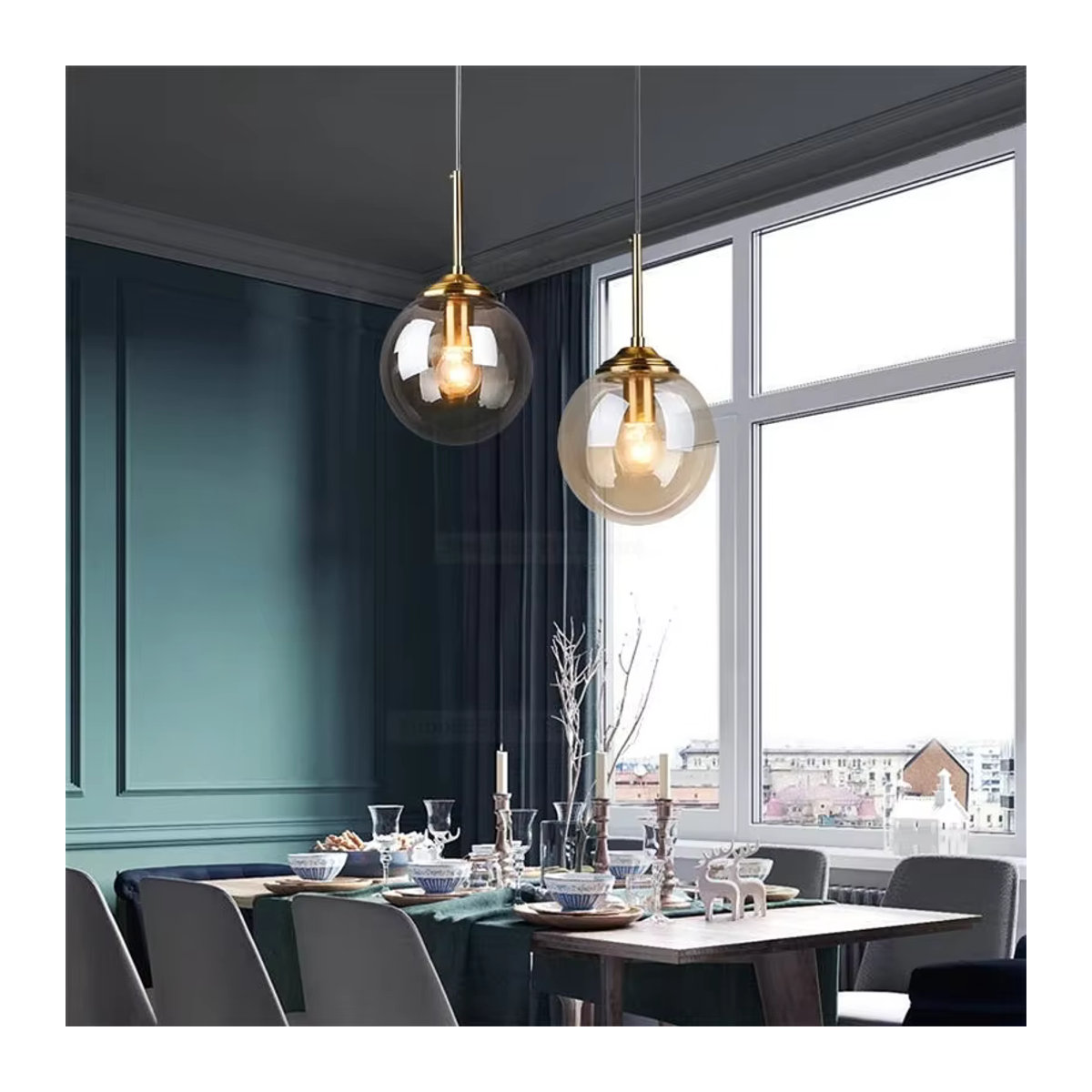 Lava Corki Pendelleuchte aus Glas in Grau im modernen Retro-Design - Bild 3