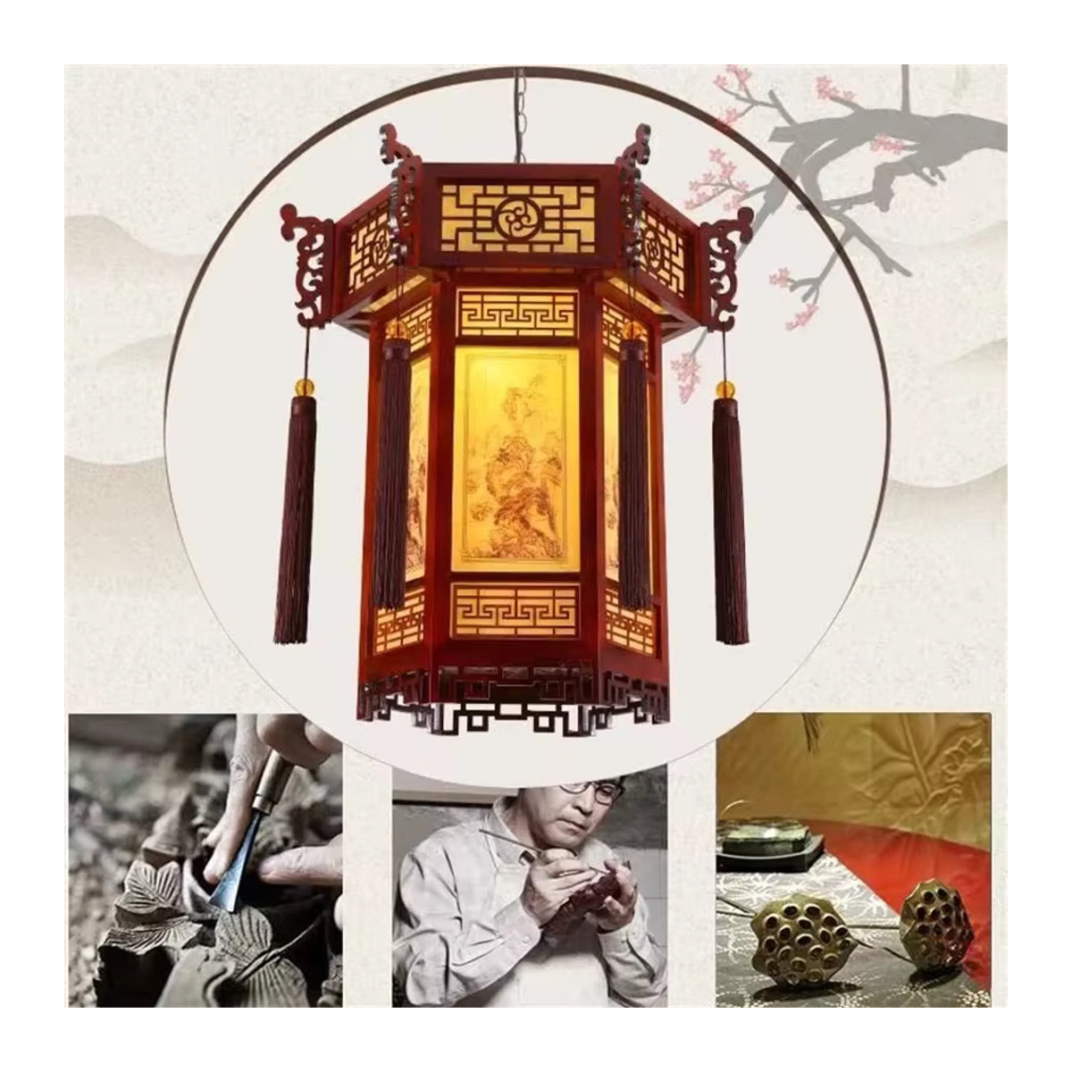 Lava Corki Pendelleuchte im chinesischen Stil aus Bambus in Braun - Bild 5