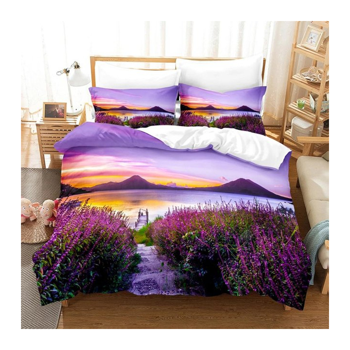 Lavendel Bettwäsche Set aus Mikrofaser mit Bettbezug und Kissenbezügen in Lila, B/H: 135 x 200 cm - Bild 1